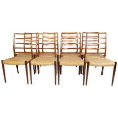 Set of 8 Dining Chairs, Model 82, Designed by N.O. Møller from the 1960s
