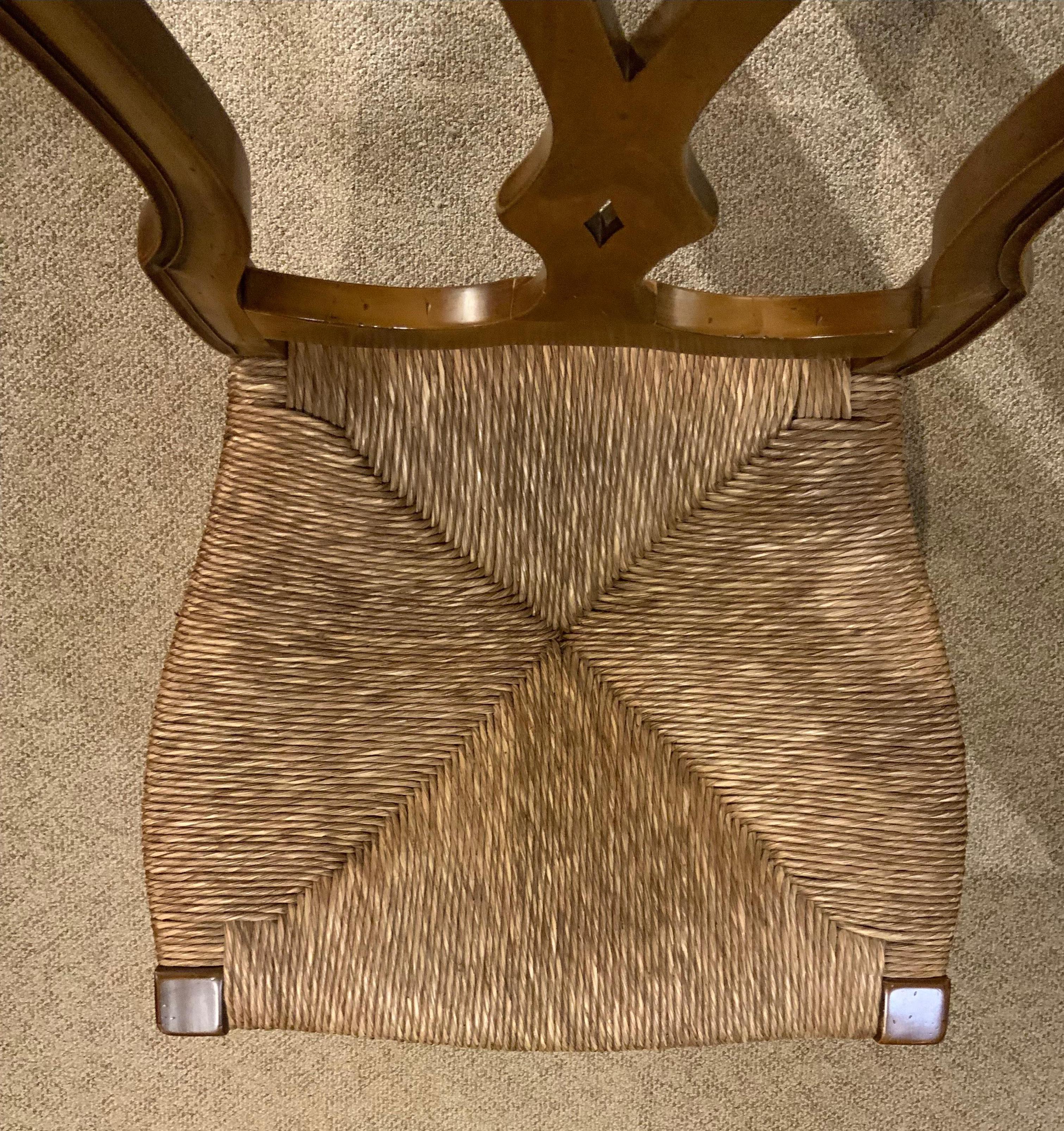 North American Set of 8 dining chairs with rush seats and high backs