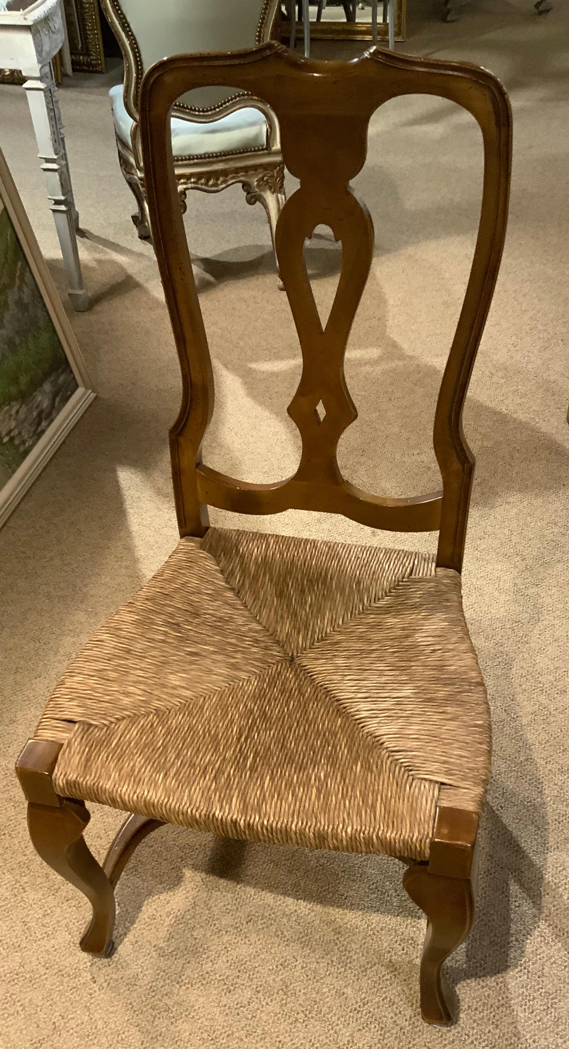 20th Century Set of 8 dining chairs with rush seats and high backs
