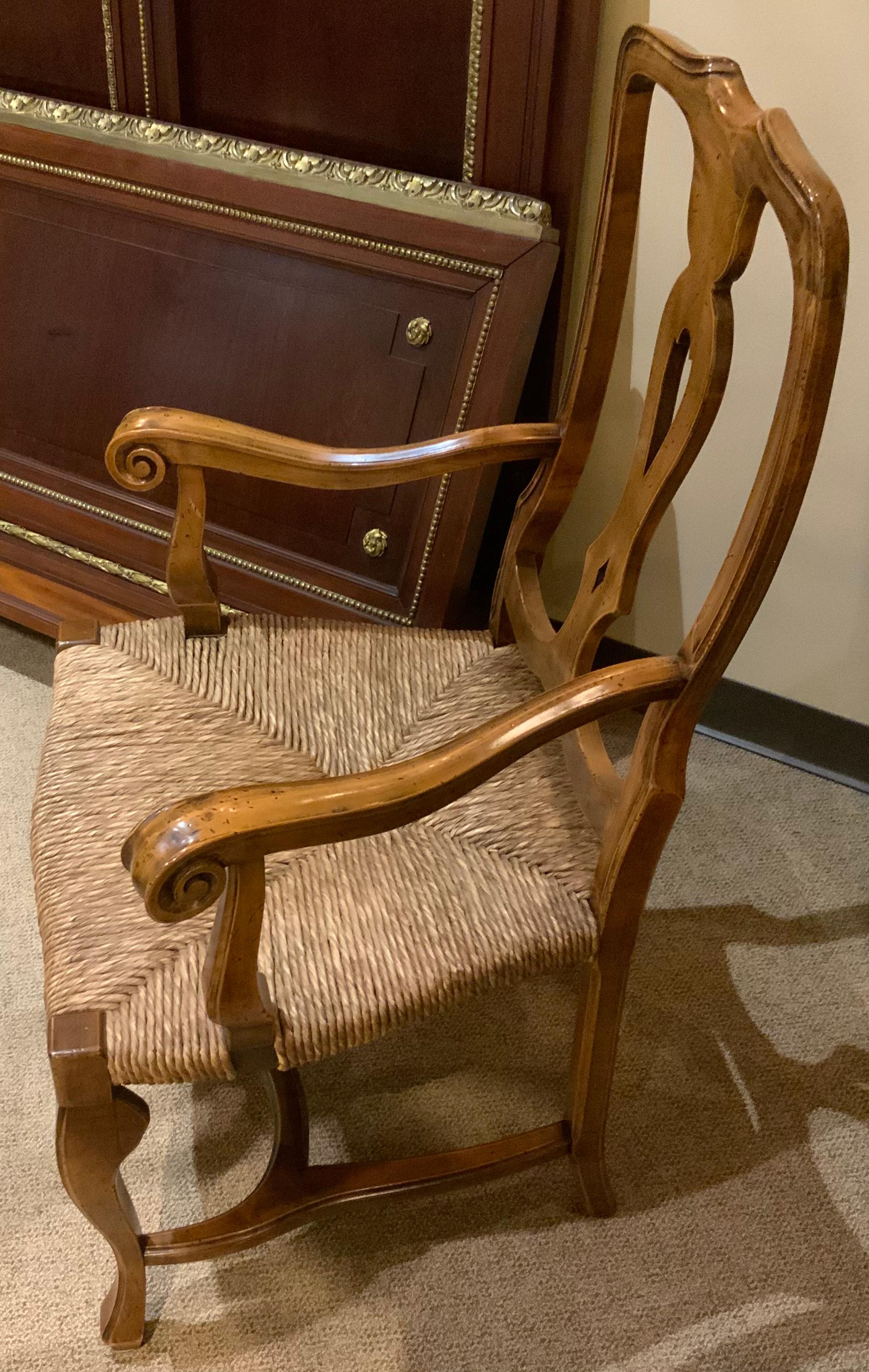 Wood Set of 8 dining chairs with rush seats and high backs