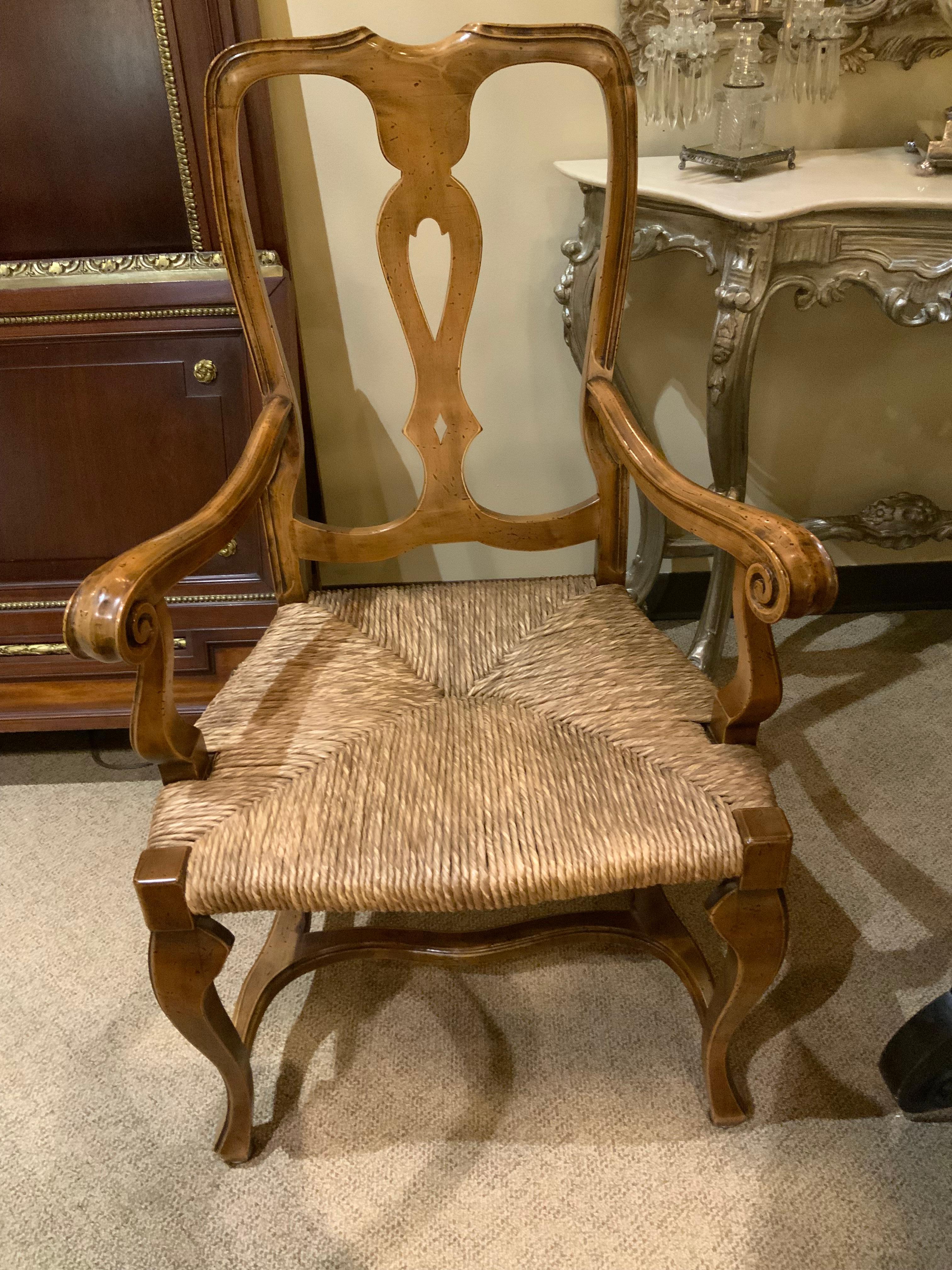 Set of 8 dining chairs with rush seats and high backs 1