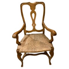 Set of 8 dining chairs with rush seats and high backs