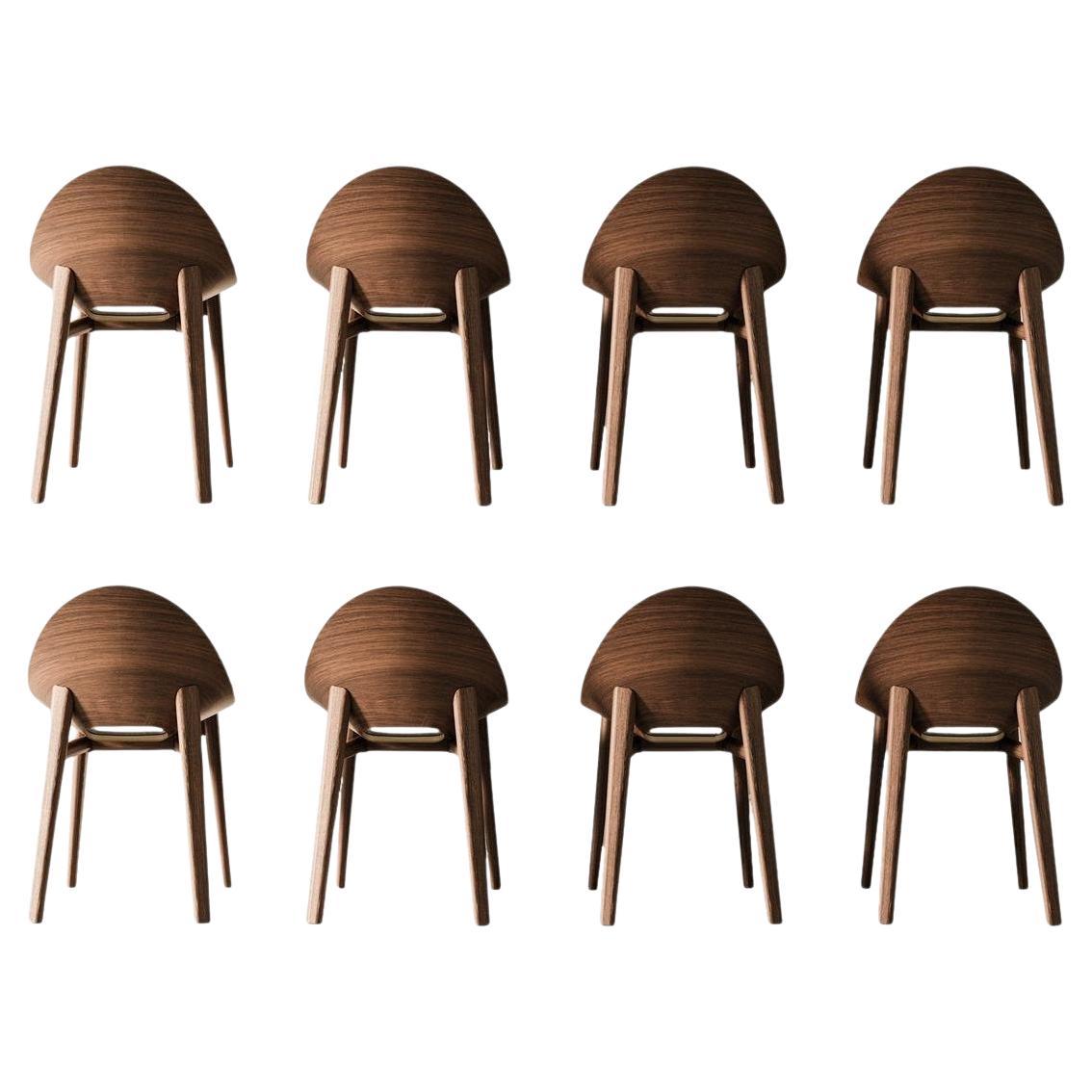 Juego De 8 Sillas De Comedor Con Asiento Y Respaldo Semi Tapizados En Acabado Nogal