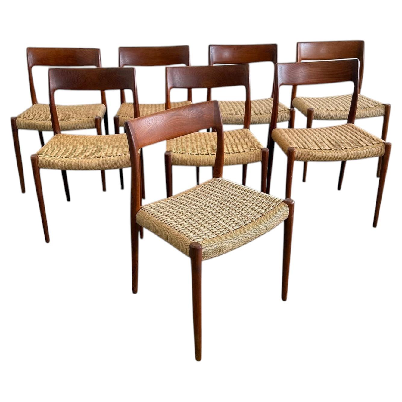 Set of 8 Dining Room Chairs by Niels Otto Moller Model 77, Denmark 1960s
