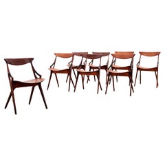 Vintage Set of 8 dinning chairs model 71, Arne Hovmand Olsen for Mogens Kold, 1960s