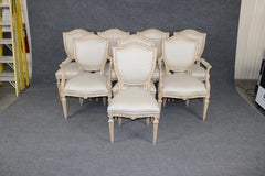 Set of 8 Directoire Shield Back Louis XVI Style Distressed Painted Dining Chairs