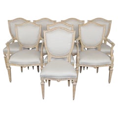 Set of 8 Directoire Shield Back Louis XVI Style Distressed Painted Dining Chairs
