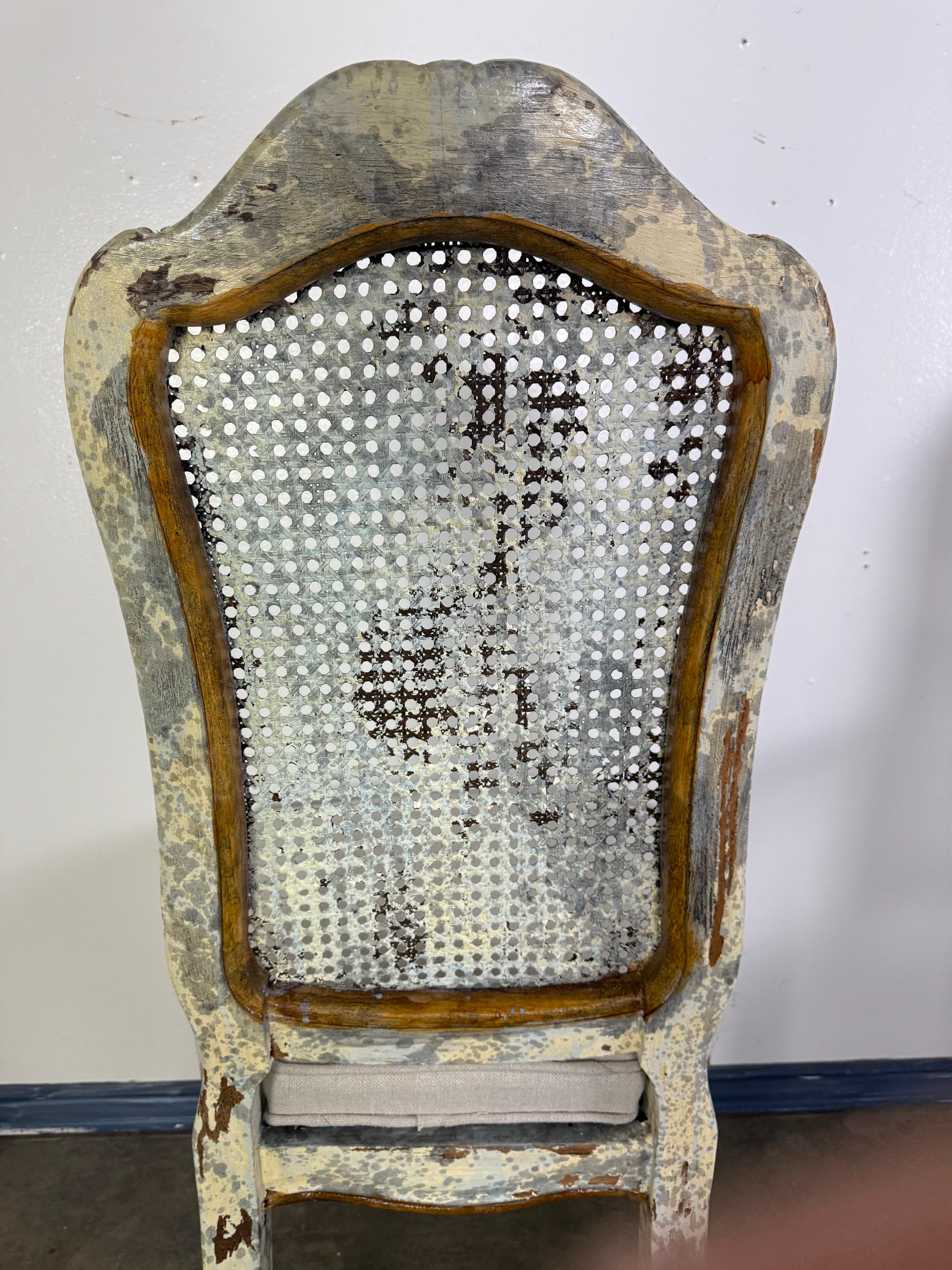 Set of 8 Distressed French Louis XV Style Dining Chairs with Cane Backs For Sale 6