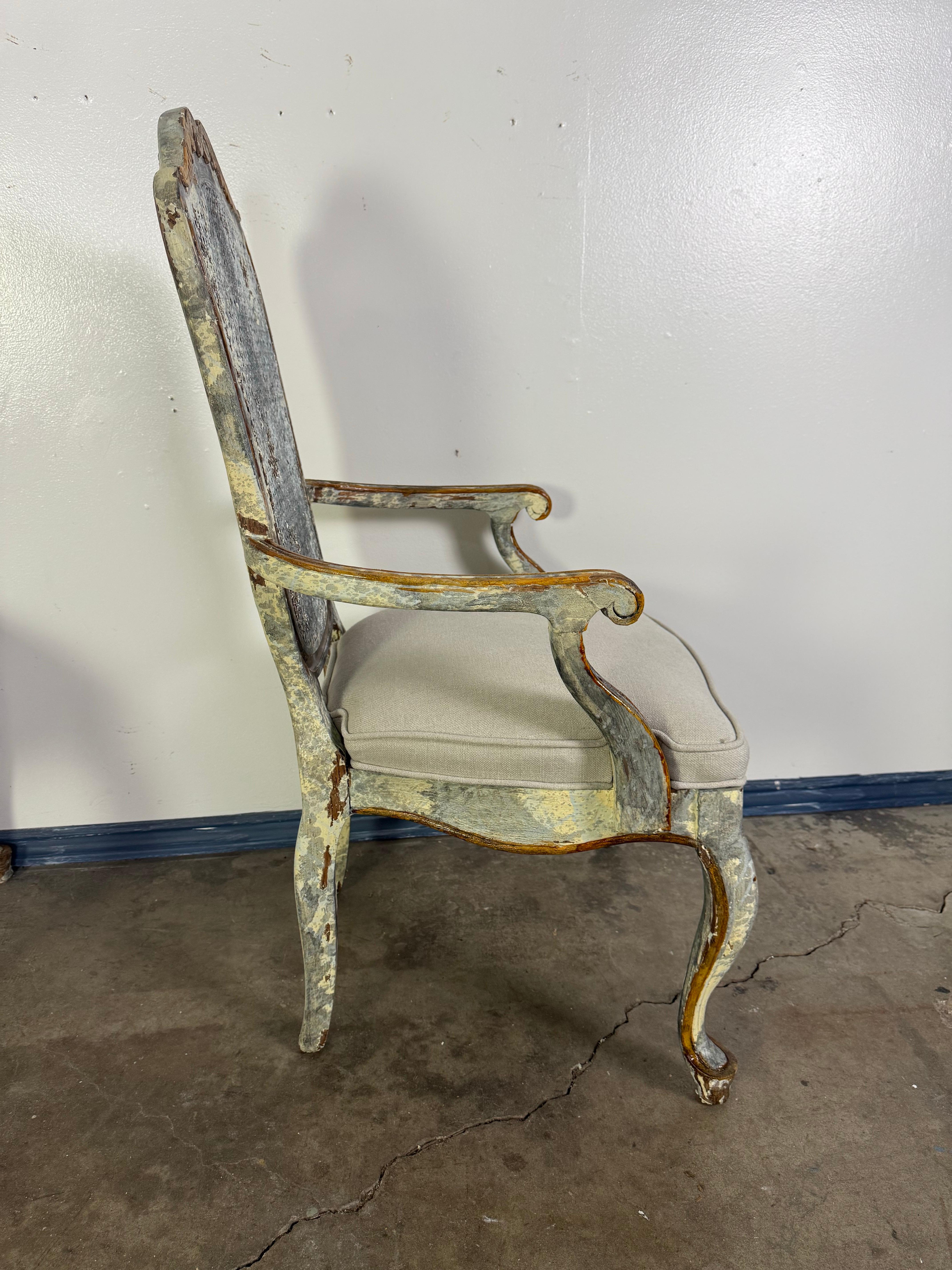 Set of 8 Distressed French Louis XV Style Dining Chairs with Cane Backs For Sale 8