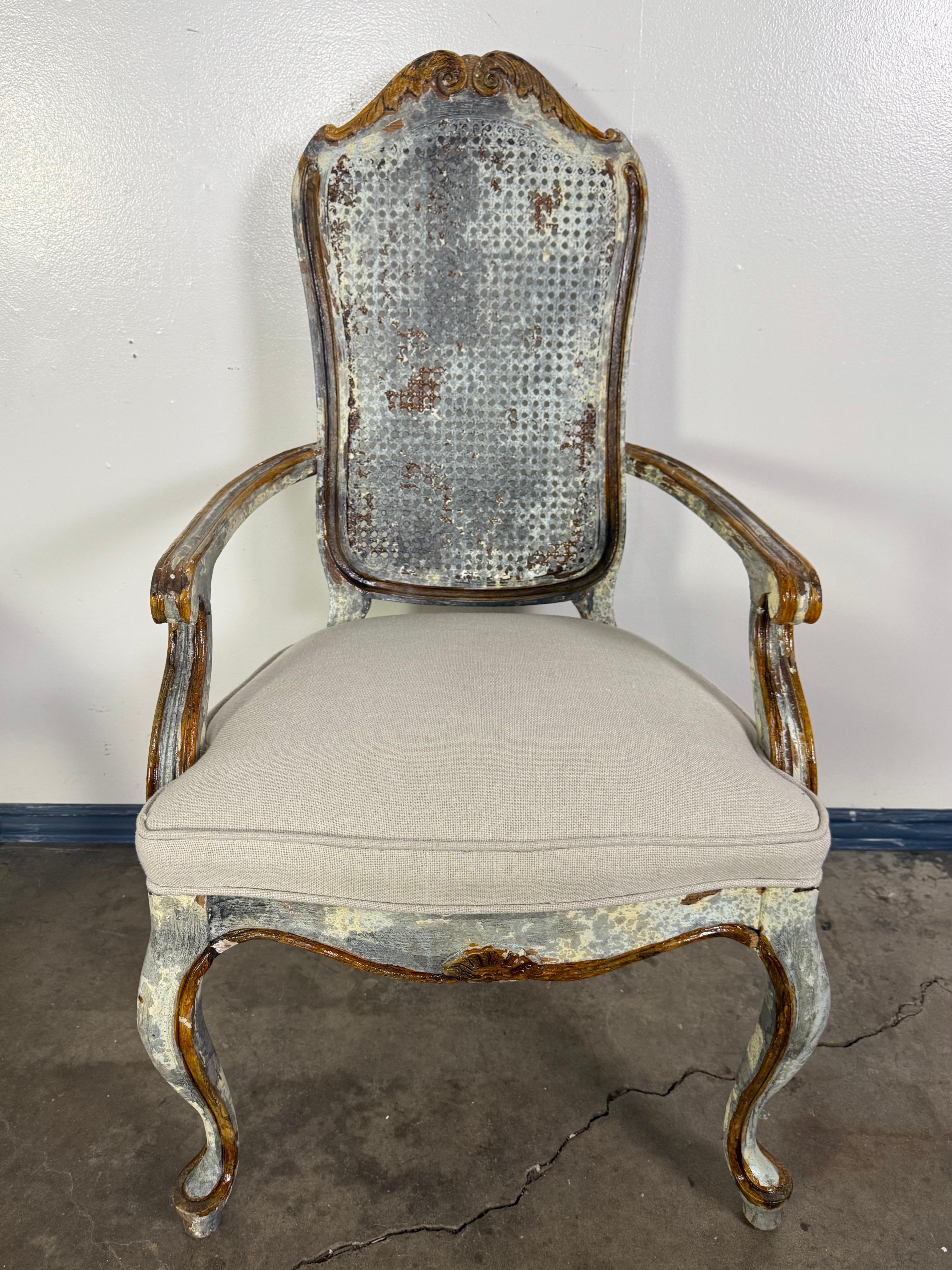 Set of 8 Distressed French Louis XV Style Dining Chairs with Cane Backs For Sale 10