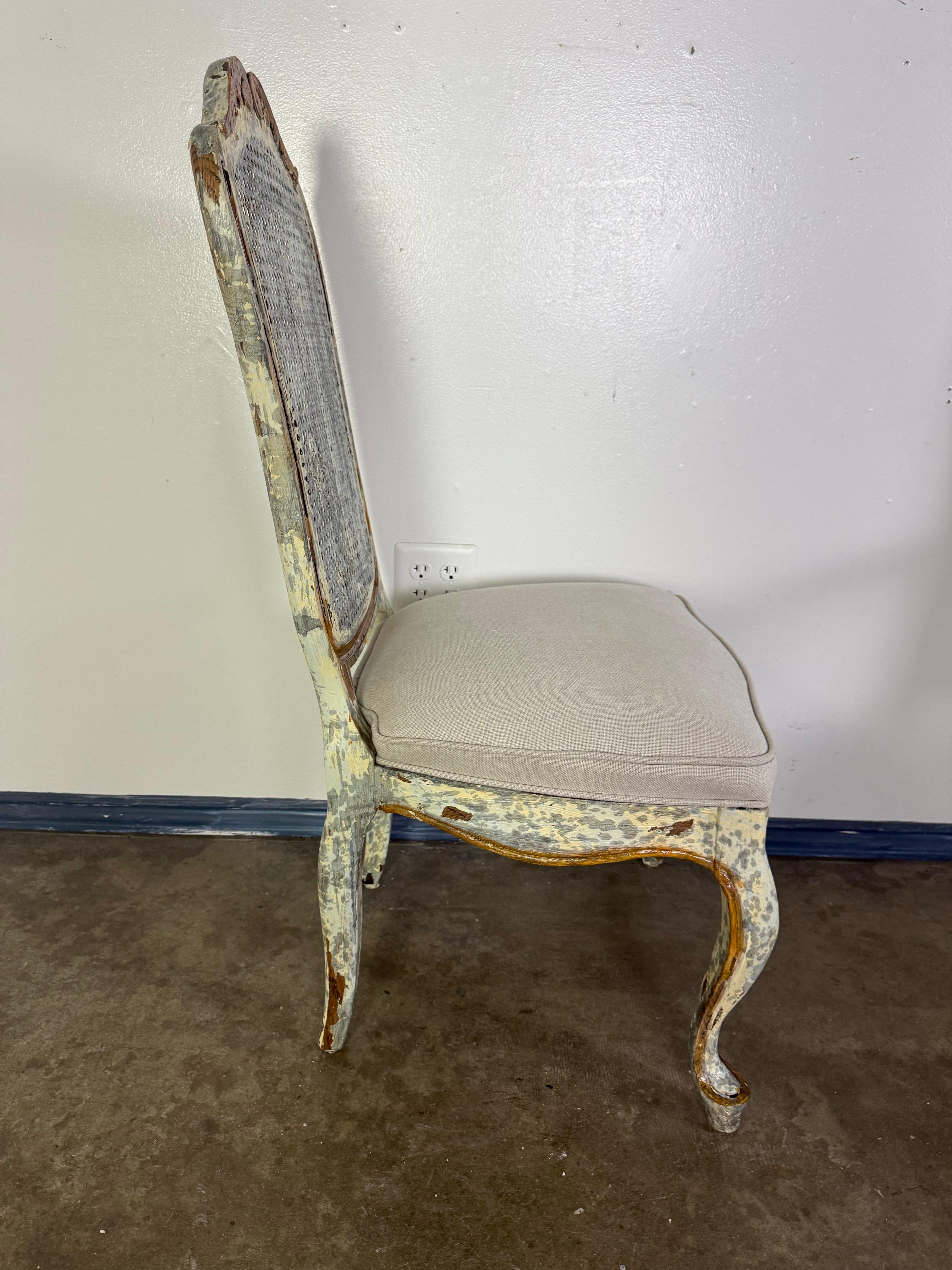 Set of 8 Distressed French Louis XV Style Dining Chairs with Cane Backs For Sale 13