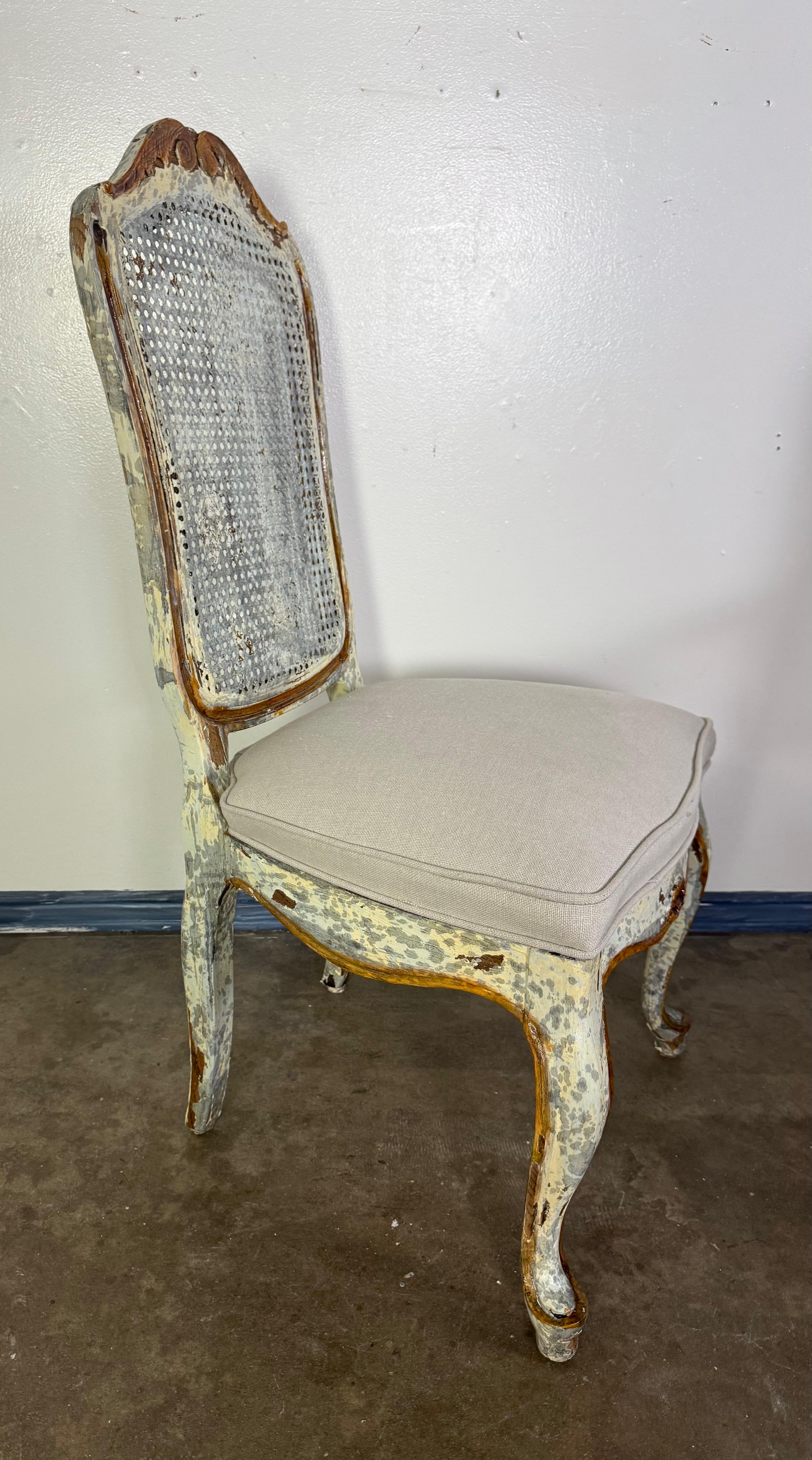 Set of 8 Distressed French Louis XV Style Dining Chairs with Cane Backs For Sale 4