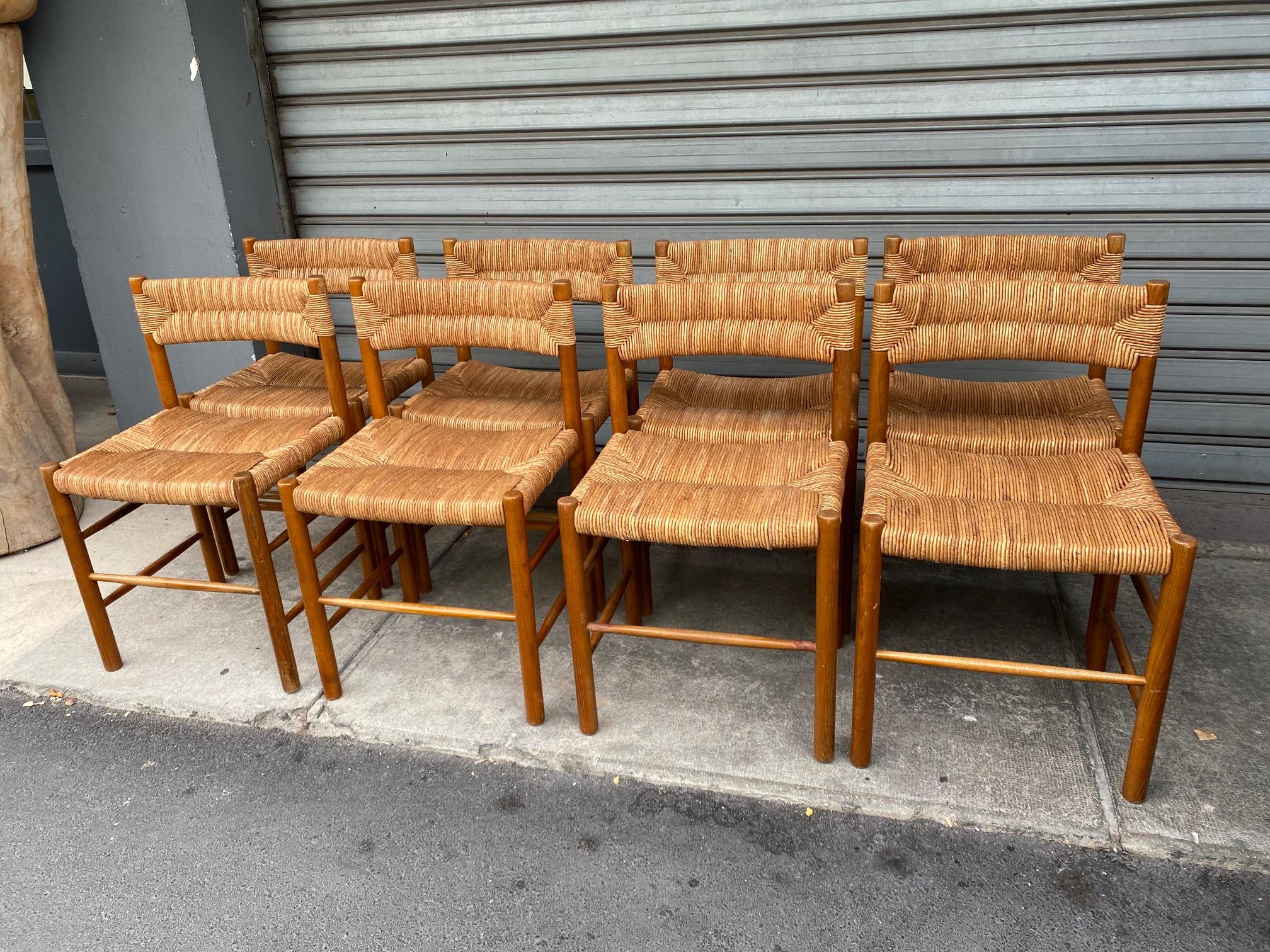 French Set of 8 Dordogne chairs by Charlotte Perriand, France, 1960s For Sale