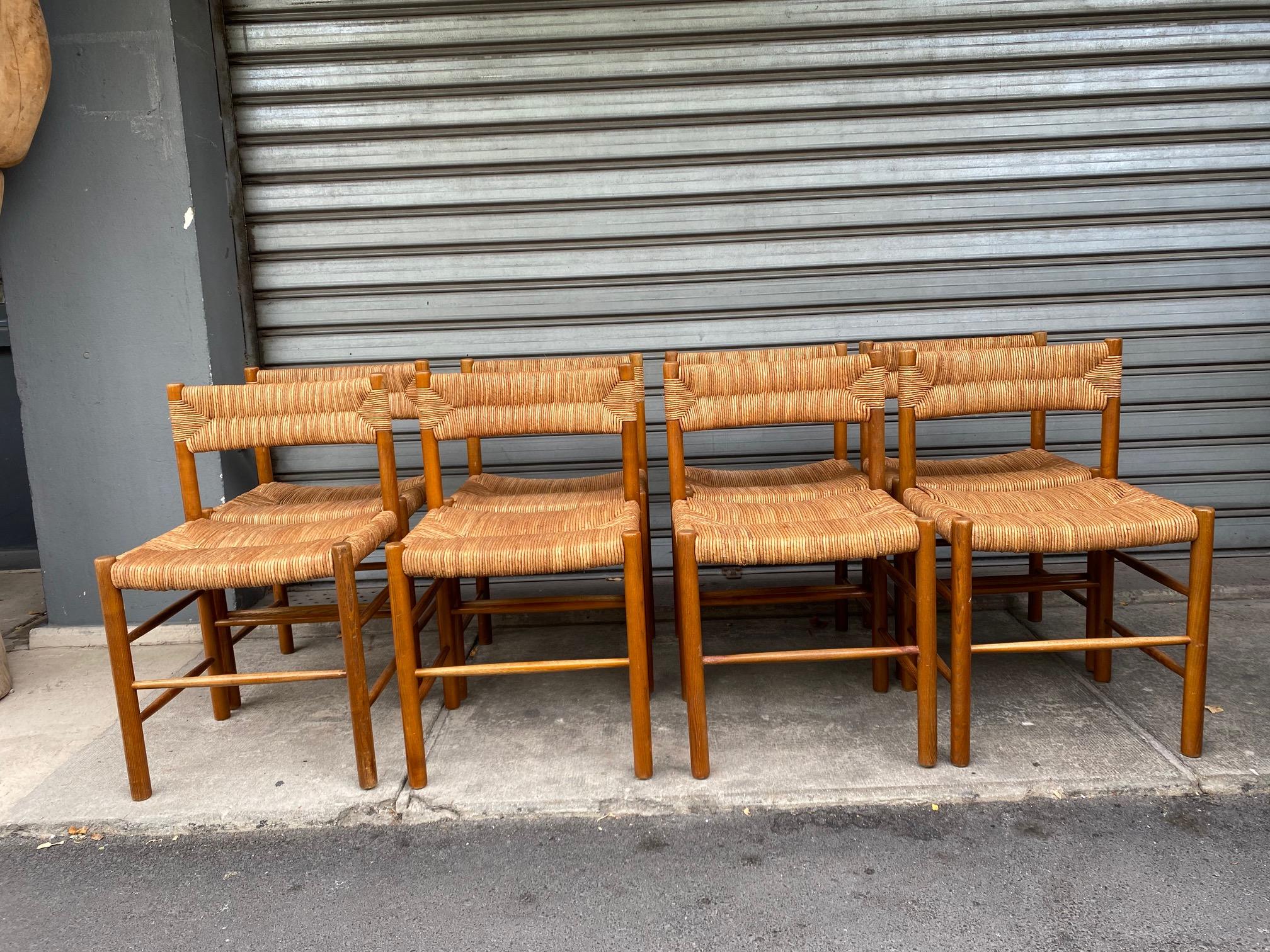 Set of 8 Dordogne chairs by Charlotte Perriand, France, 1960s In Good Condition For Sale In Paris, FR