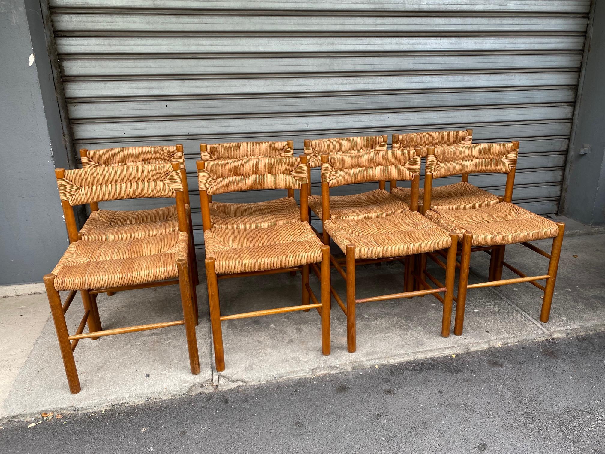 20th Century Set of 8 Dordogne chairs by Charlotte Perriand, France, 1960s For Sale
