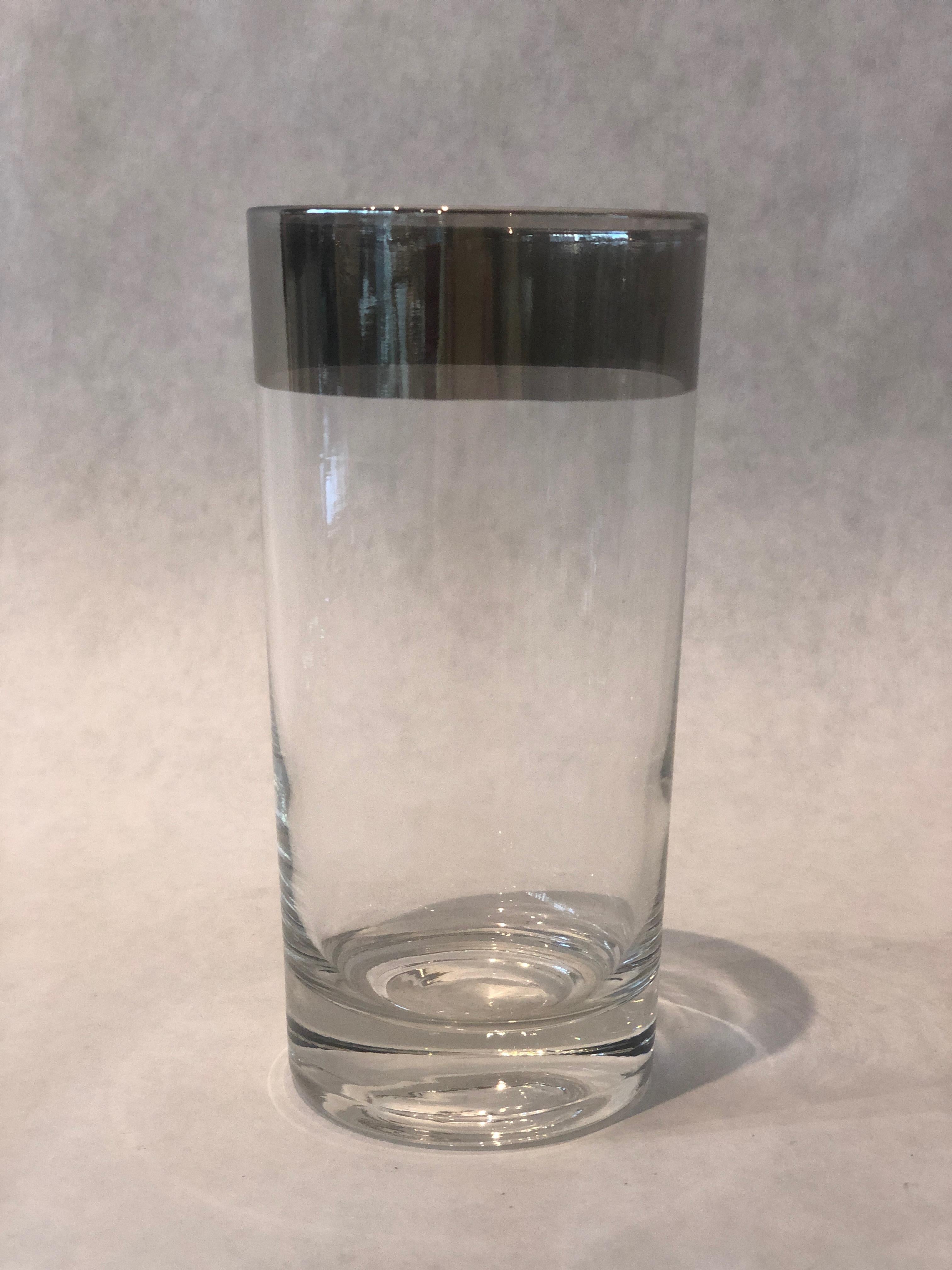 Set of 8 Dorothy Thorpe Clear w/ Silver Overlay Band High Ball Cocktail Glasses For Sale 5