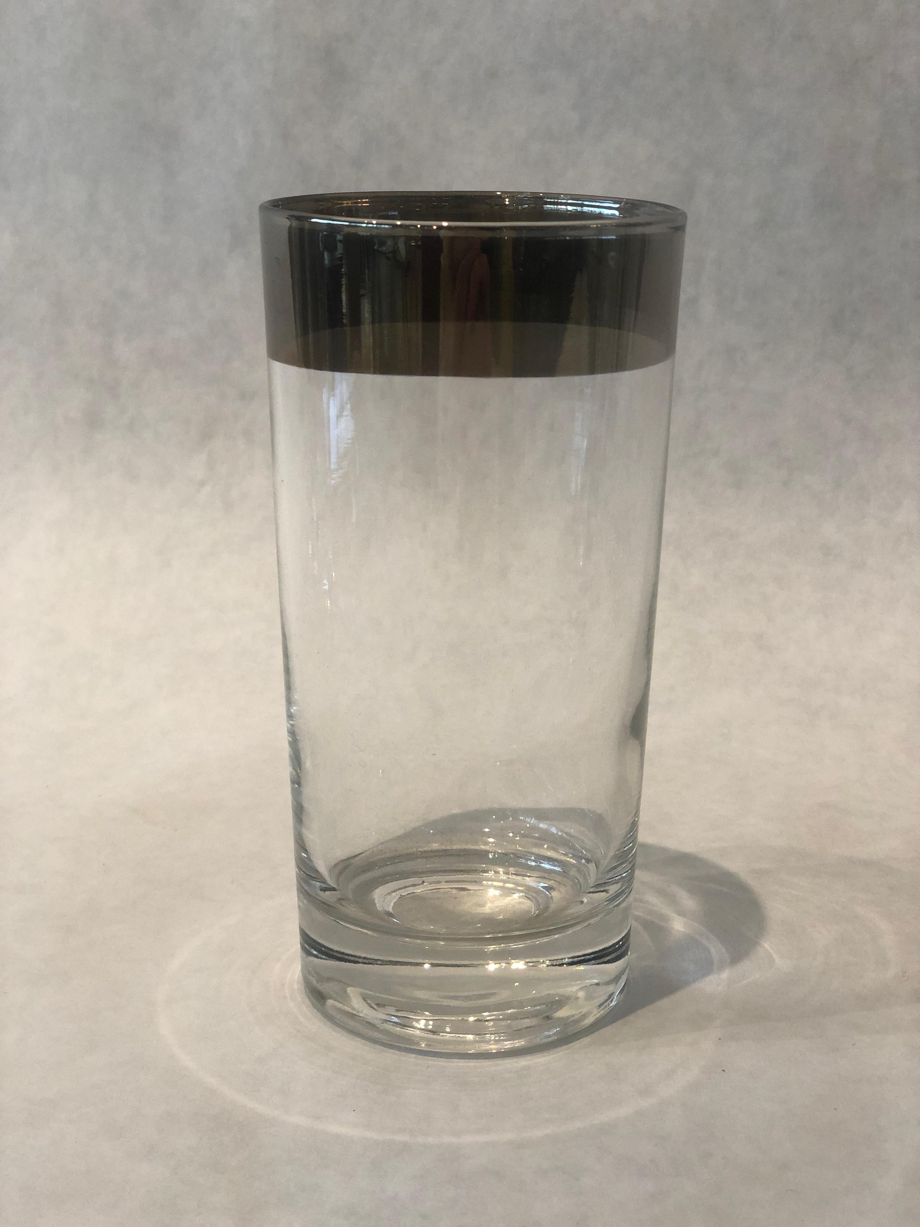 Set of 8 Dorothy Thorpe Clear w/ Silver Overlay Band High Ball Cocktail Glasses For Sale 8