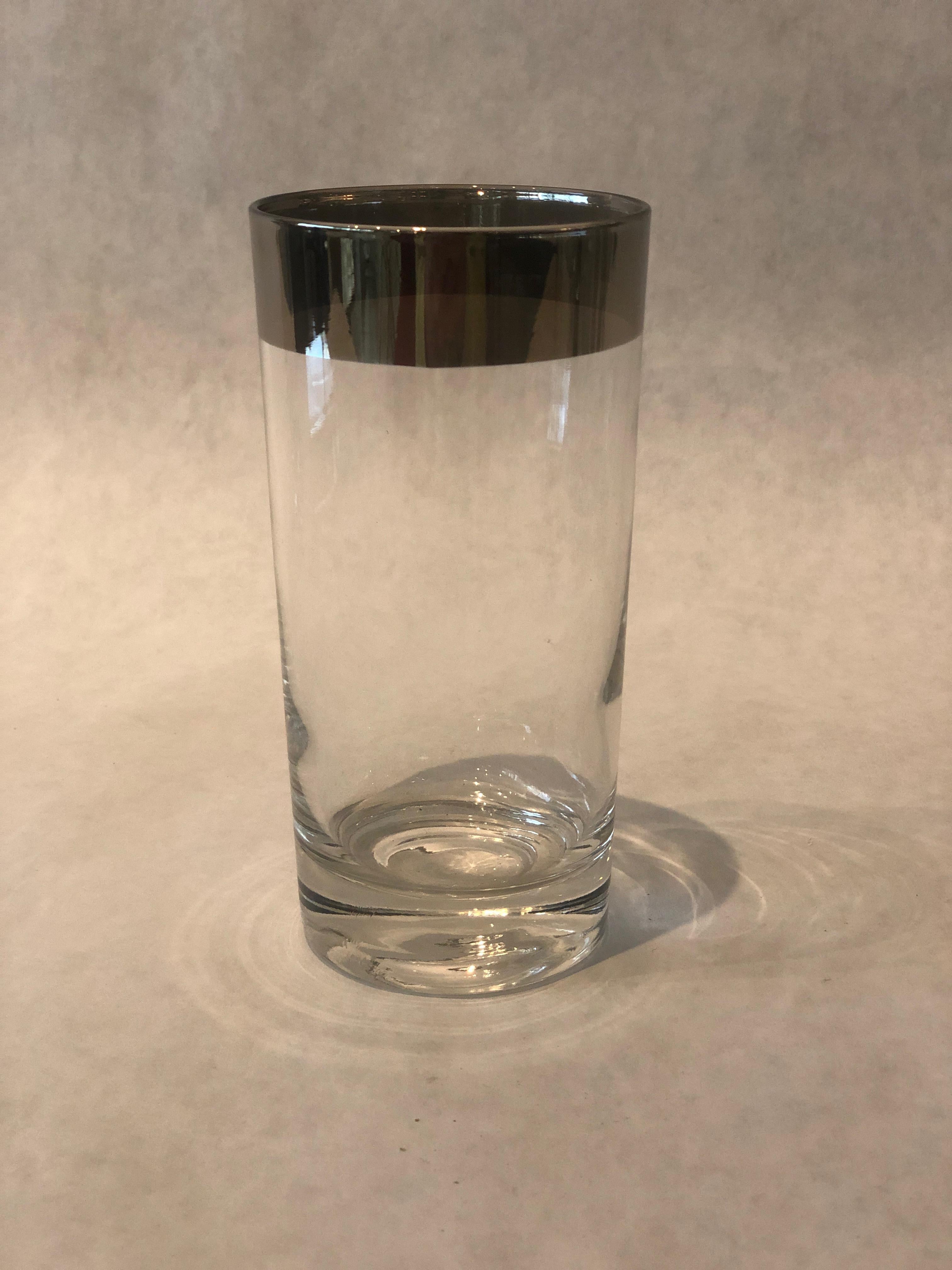 Set of 8 Dorothy Thorpe Clear w/ Silver Overlay Band High Ball Cocktail Glasses For Sale 11