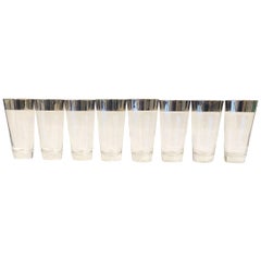 Used Set of 8 Dorothy Thorpe Clear w/ Silver Overlay Band High Ball Cocktail Glasses