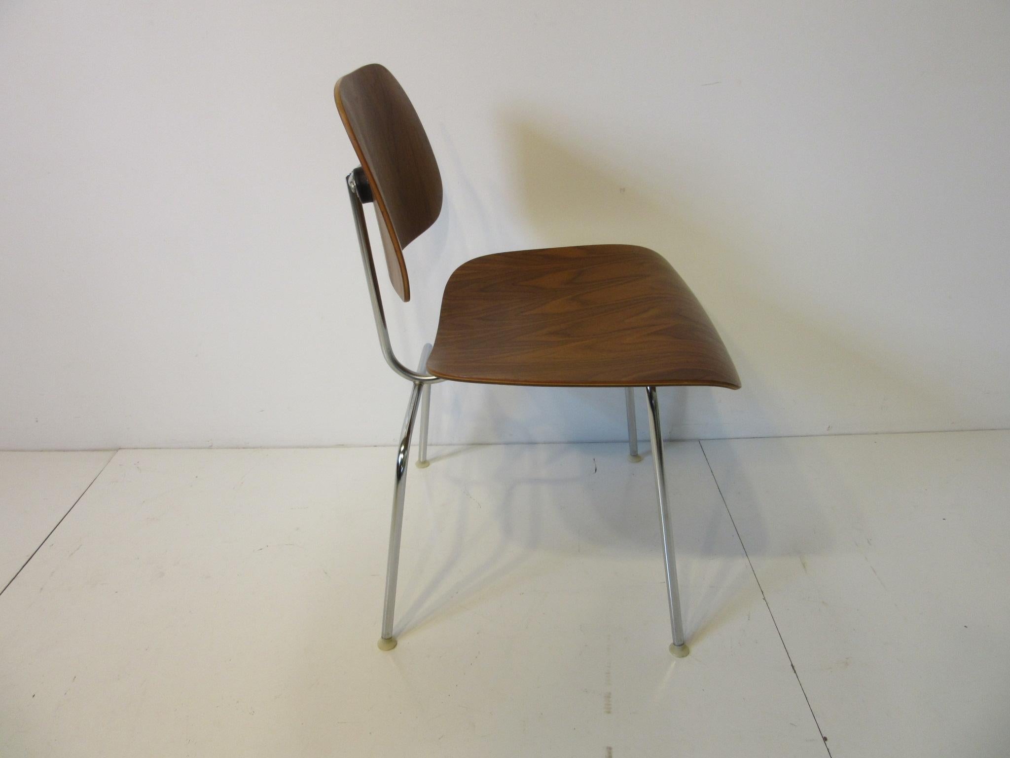 Mid-Century Modern Set of 8 Eames Walnut DCM 'Dining Chairs Metal' by Herman Miller