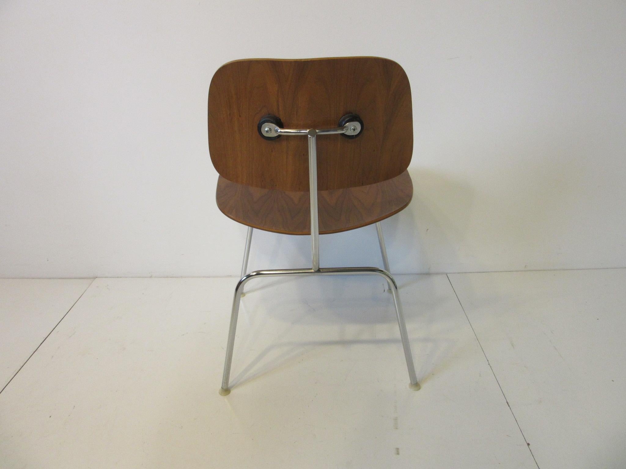 North American Set of 8 Eames Walnut DCM 'Dining Chairs Metal' by Herman Miller