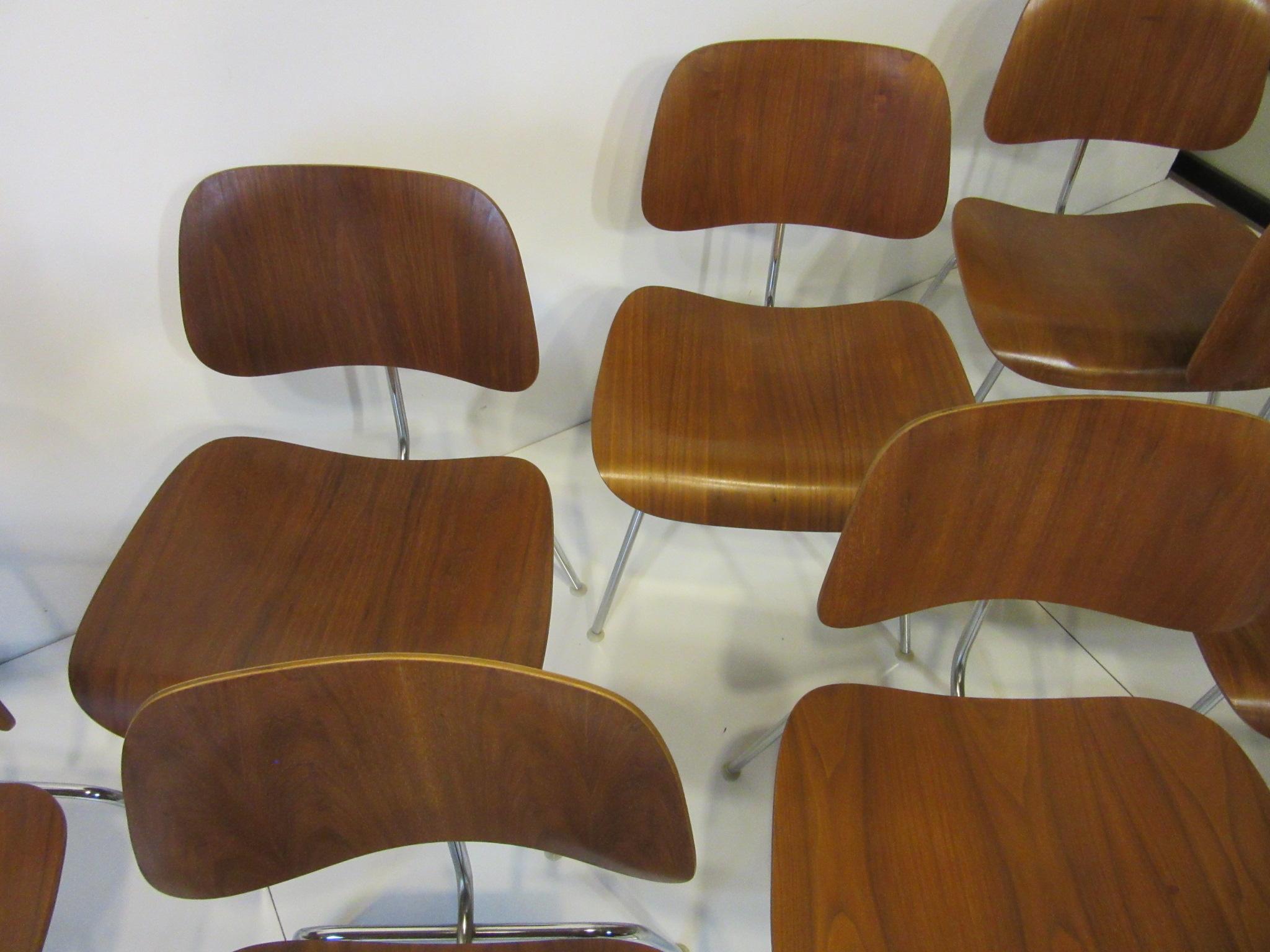 Set of 8 Eames Walnut DCM 'Dining Chairs Metal' by Herman Miller 3