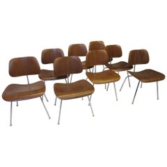 Set of 8 Eames Walnut DCM 'Dining Chairs Metal' by Herman Miller