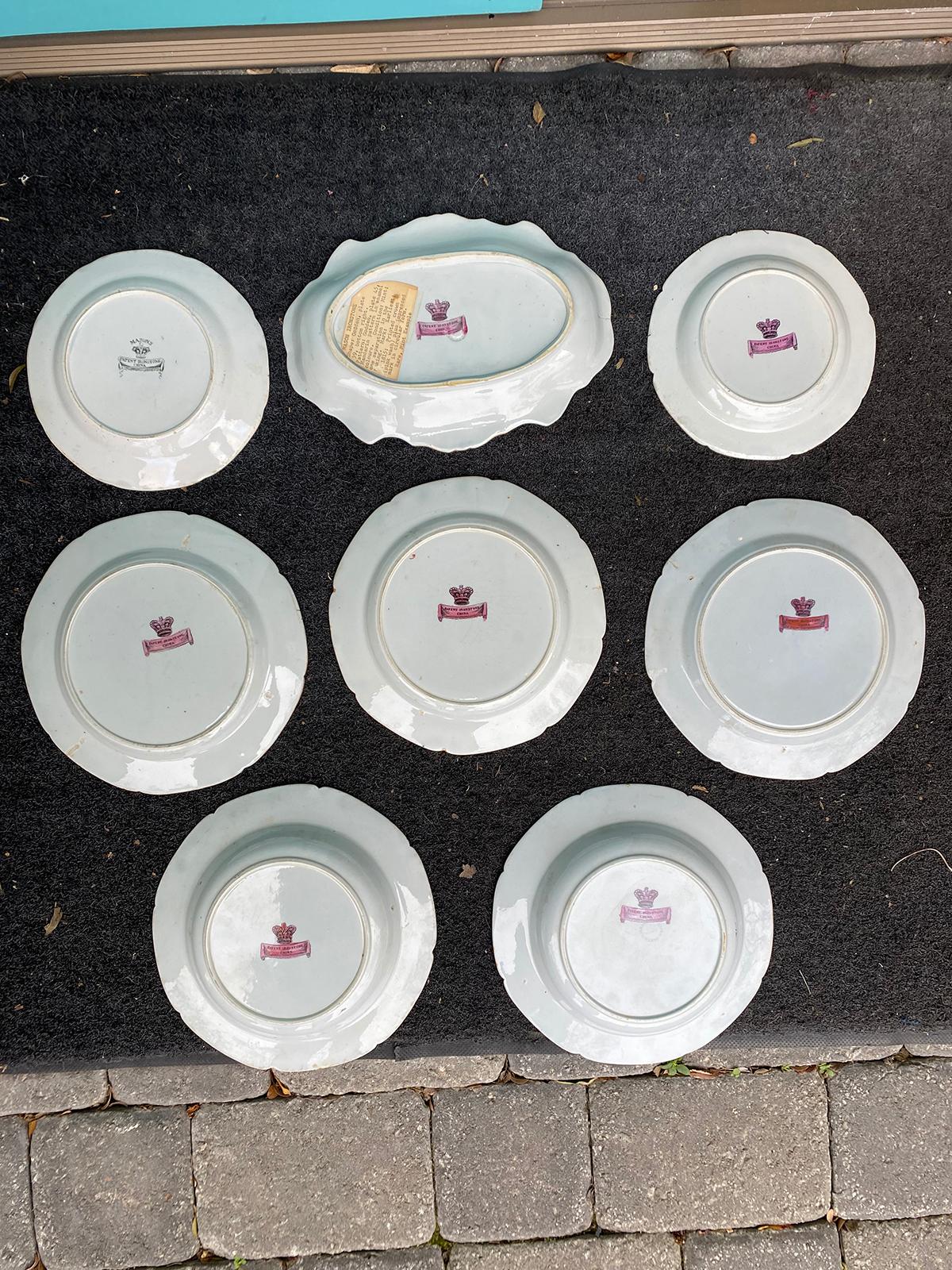 Porcelain Set of 8 Early 19th Century English Mason's Enameled Ironstone China in Mandarin