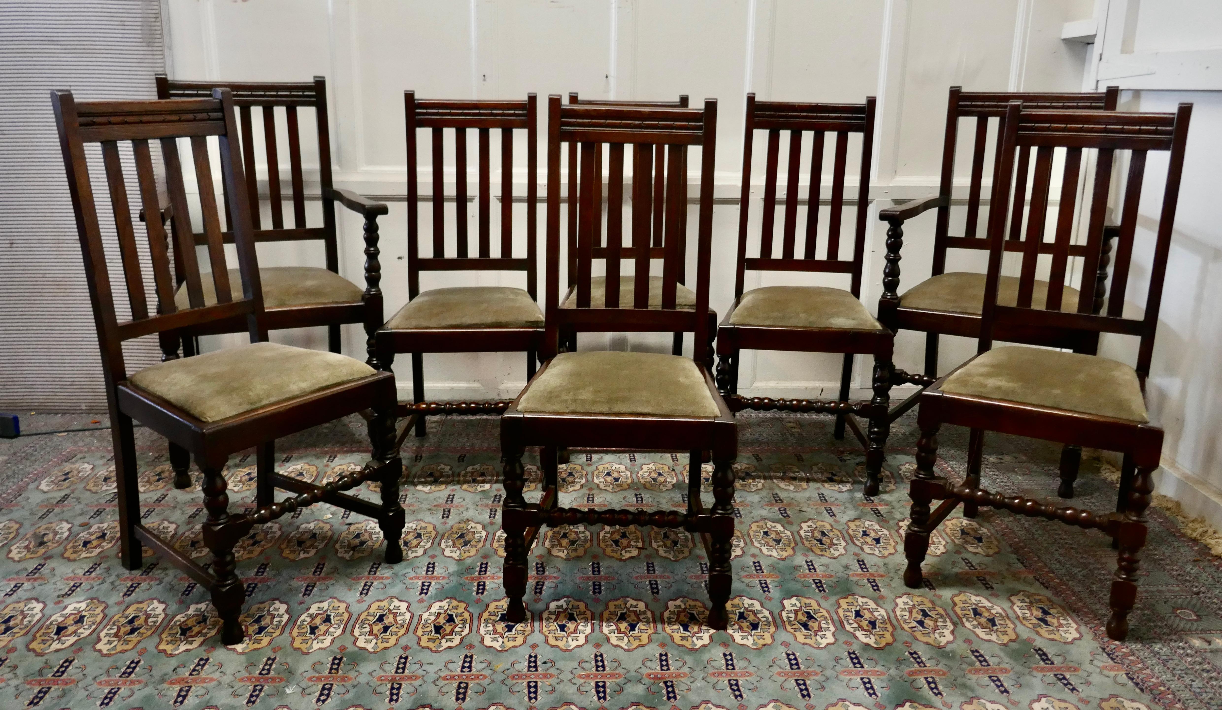 Set of 8 Early 20th Century Country Oak Dining Chairs 3
