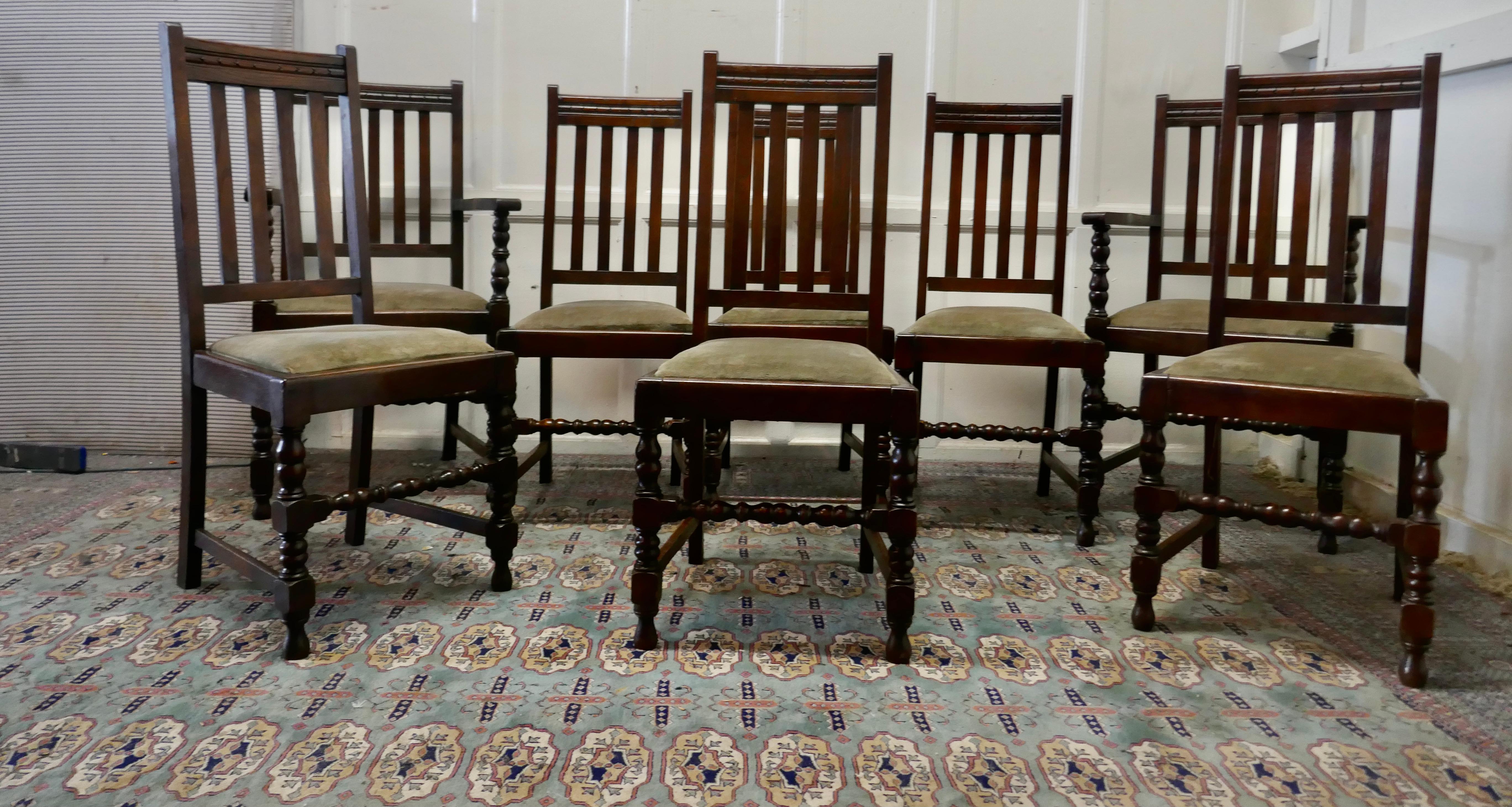 Set of 8 Early 20th Century Country Oak Dining Chairs 4