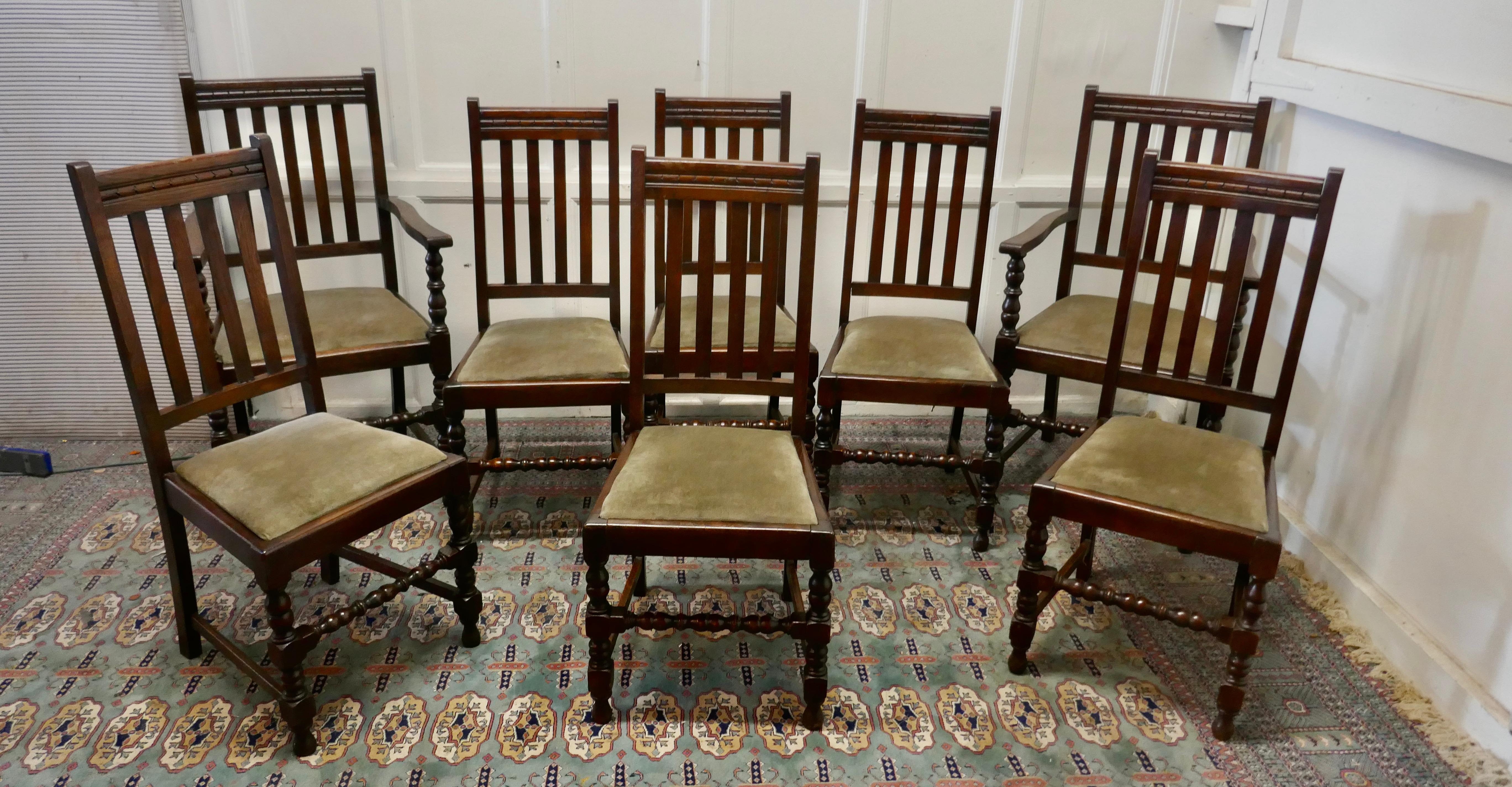 Set of 8 Early 20th Century Country Oak Dining Chairs 5