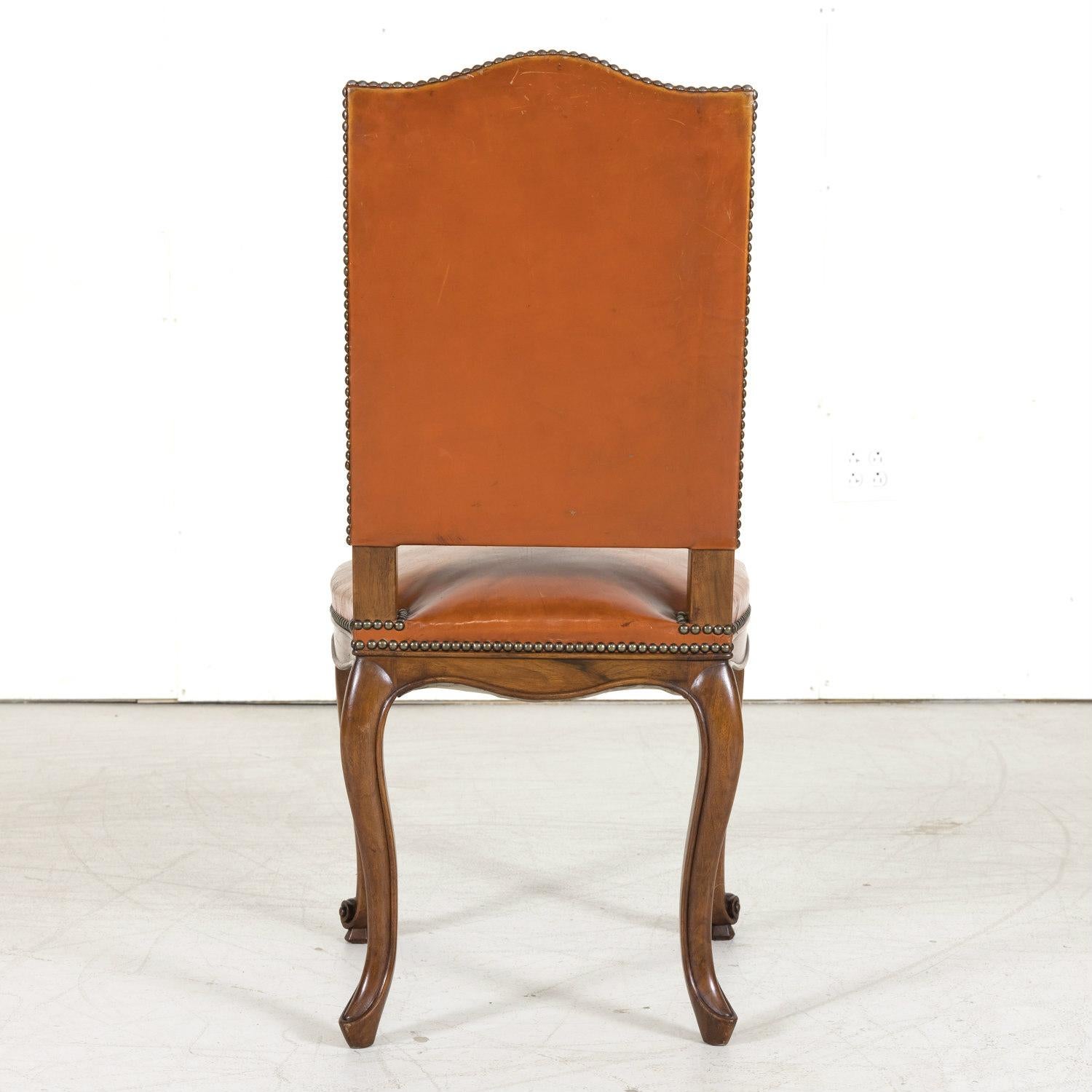 Set of 8 Early 20th Century French Louis XV Style Walnut and Leather Side Chairs 17