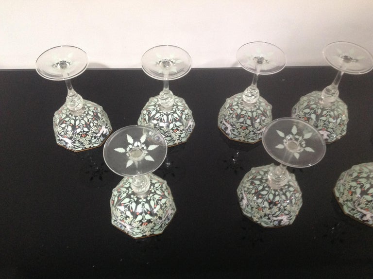 Set of 8 Early Murano Glass Champagne Glasses with Intricate
