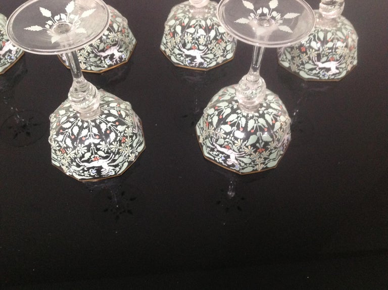 Set of 8 Early Murano Glass Champagne Glasses with Intricate