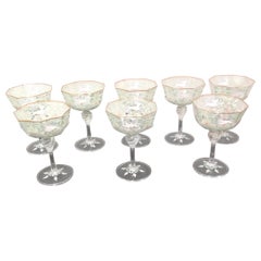 Set of 8 Early Venetian Murano Glass Champagne Glasses with Intricate Detail