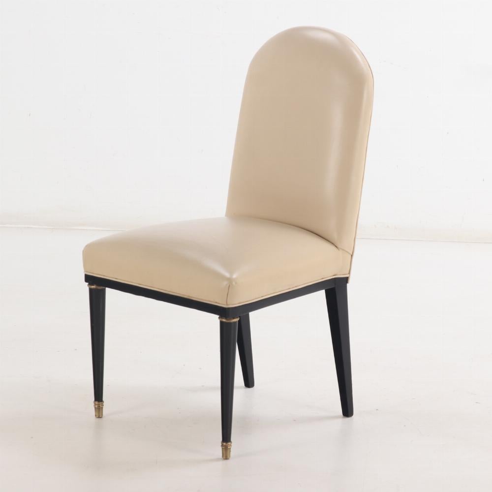 Set of 8 ebonized dining chairs in the manner of Andre Arbus by Nordiska, C 1945 In Good Condition In Philadelphia, PA