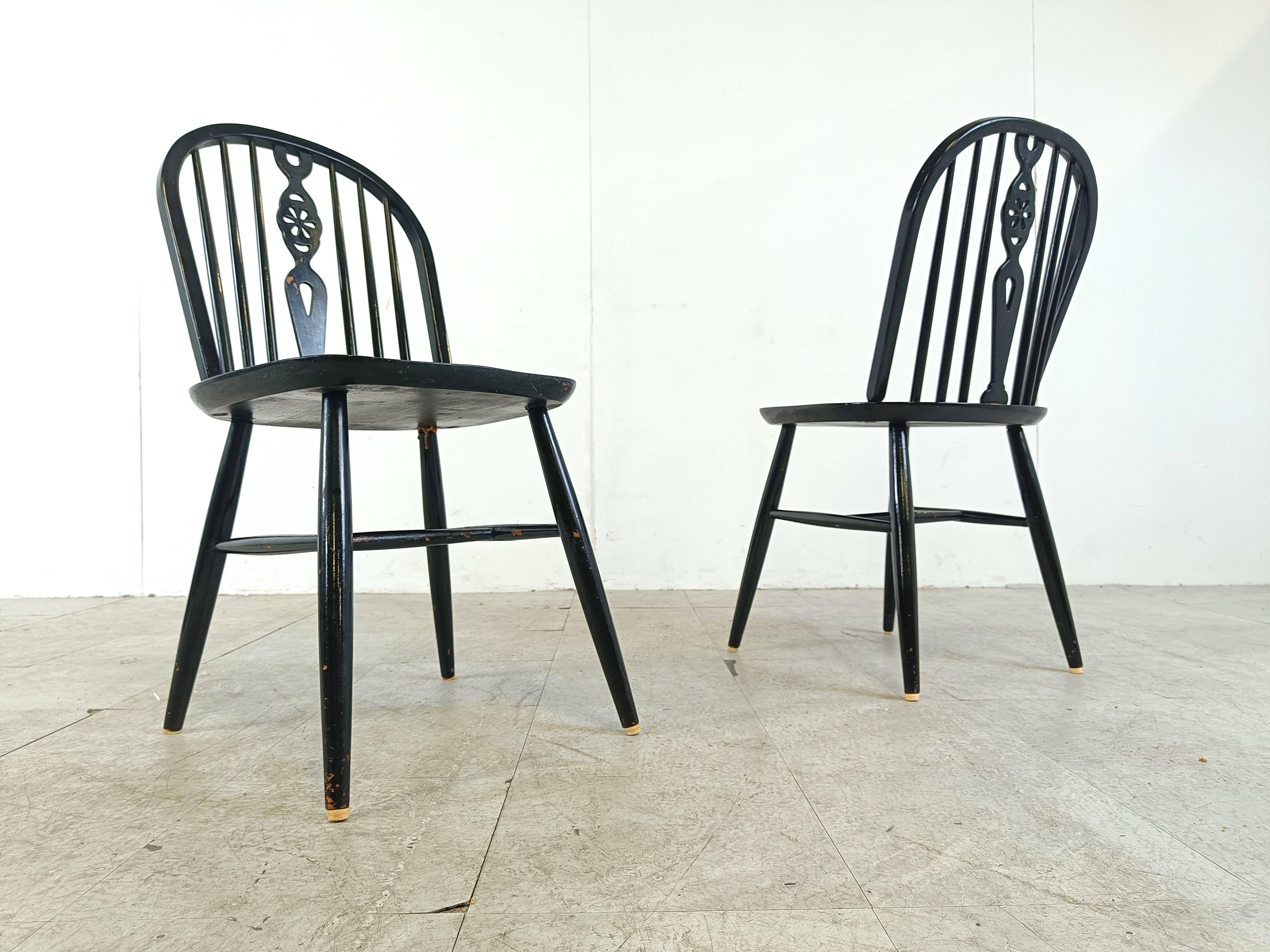 Set of 8 ebonized Ercol Dining Chairs , 1950's For Sale 2