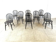 Set of 8 ebonized Ercol Dining Chairs , 1950's