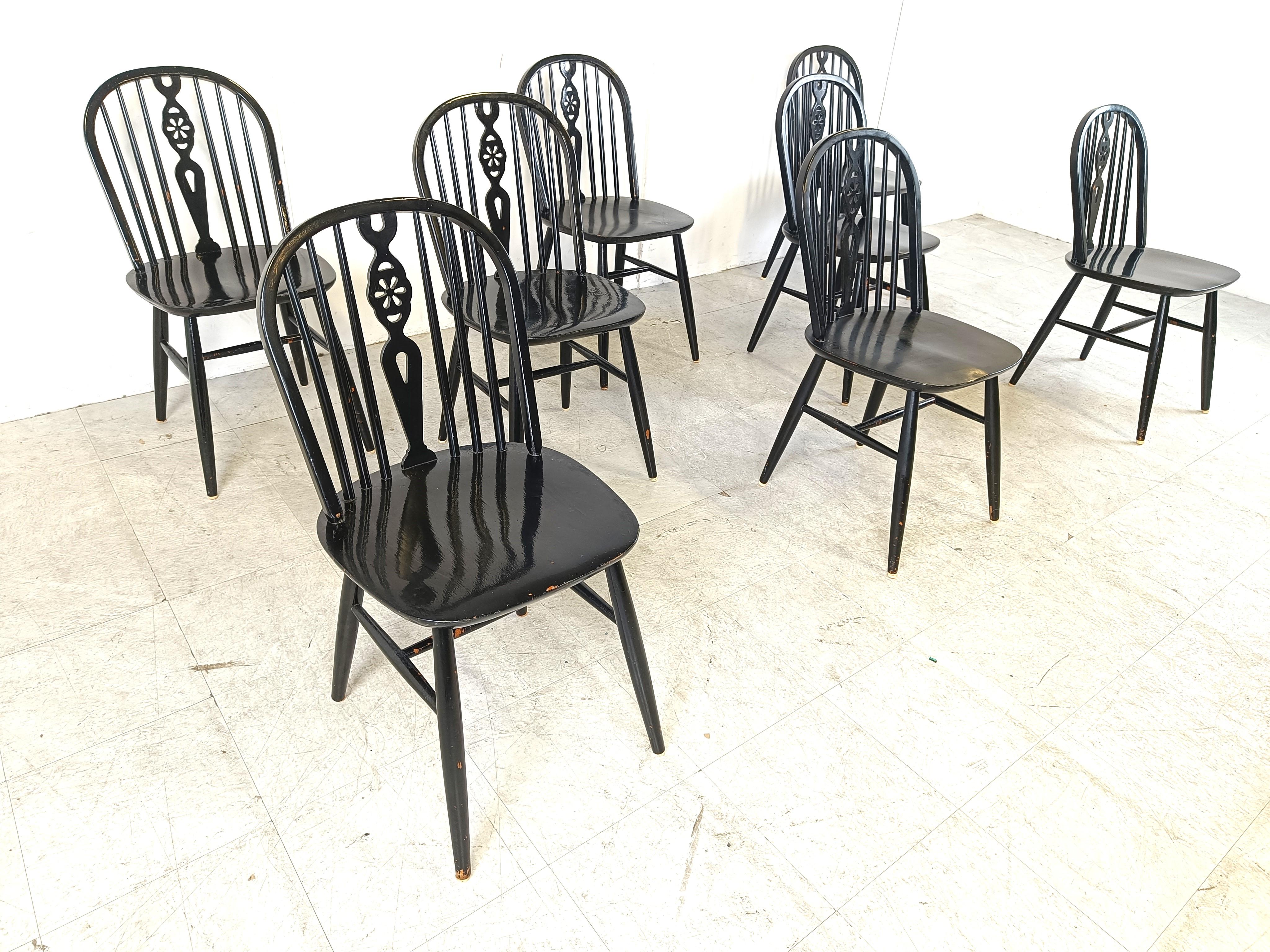 Set of 8 ebonized Ercol Dining Chairs , 1950's In Good Condition For Sale In HEVERLEE, BE