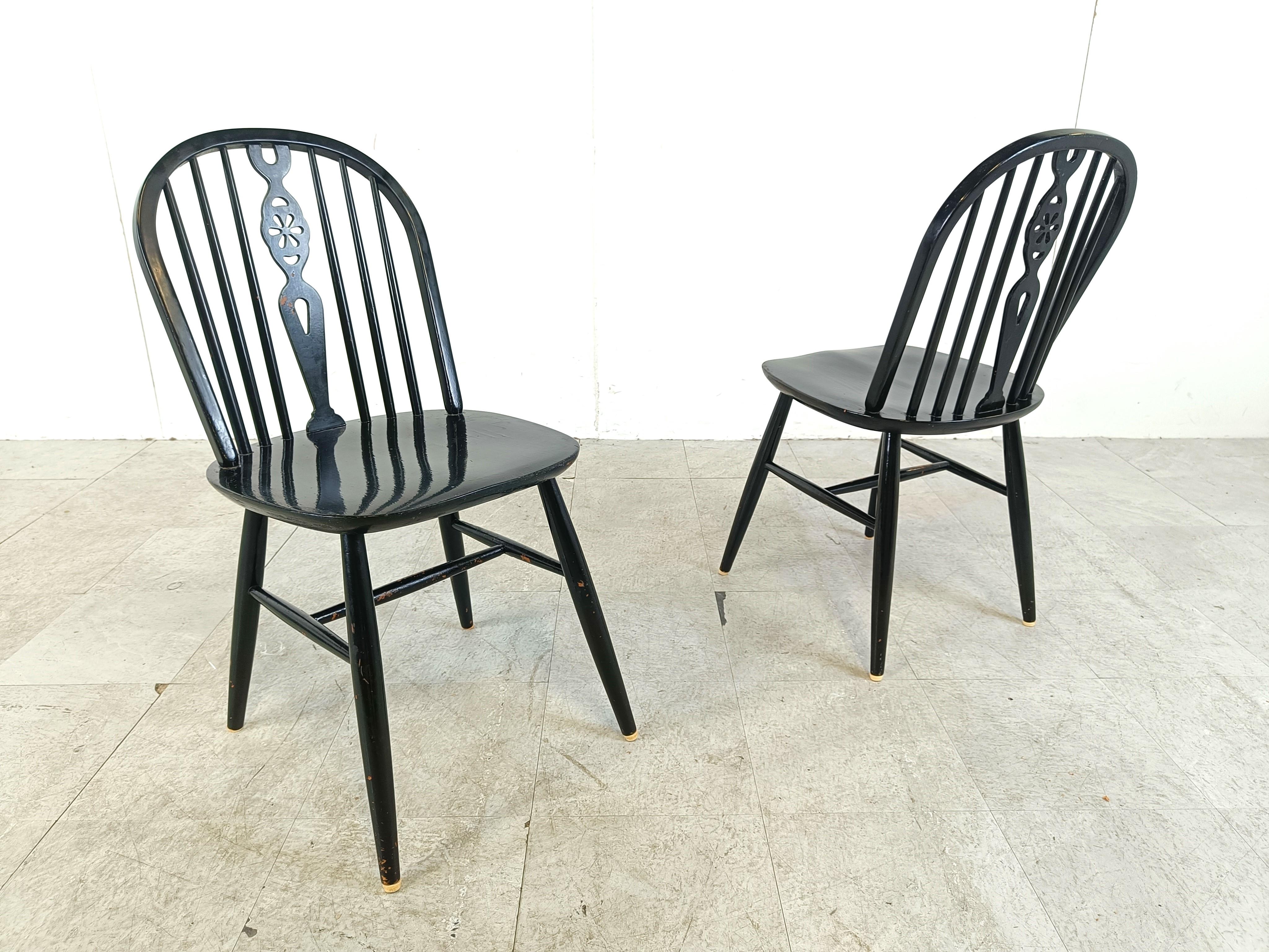 Set of 8 ebonized Ercol Dining Chairs , 1950's For Sale 1
