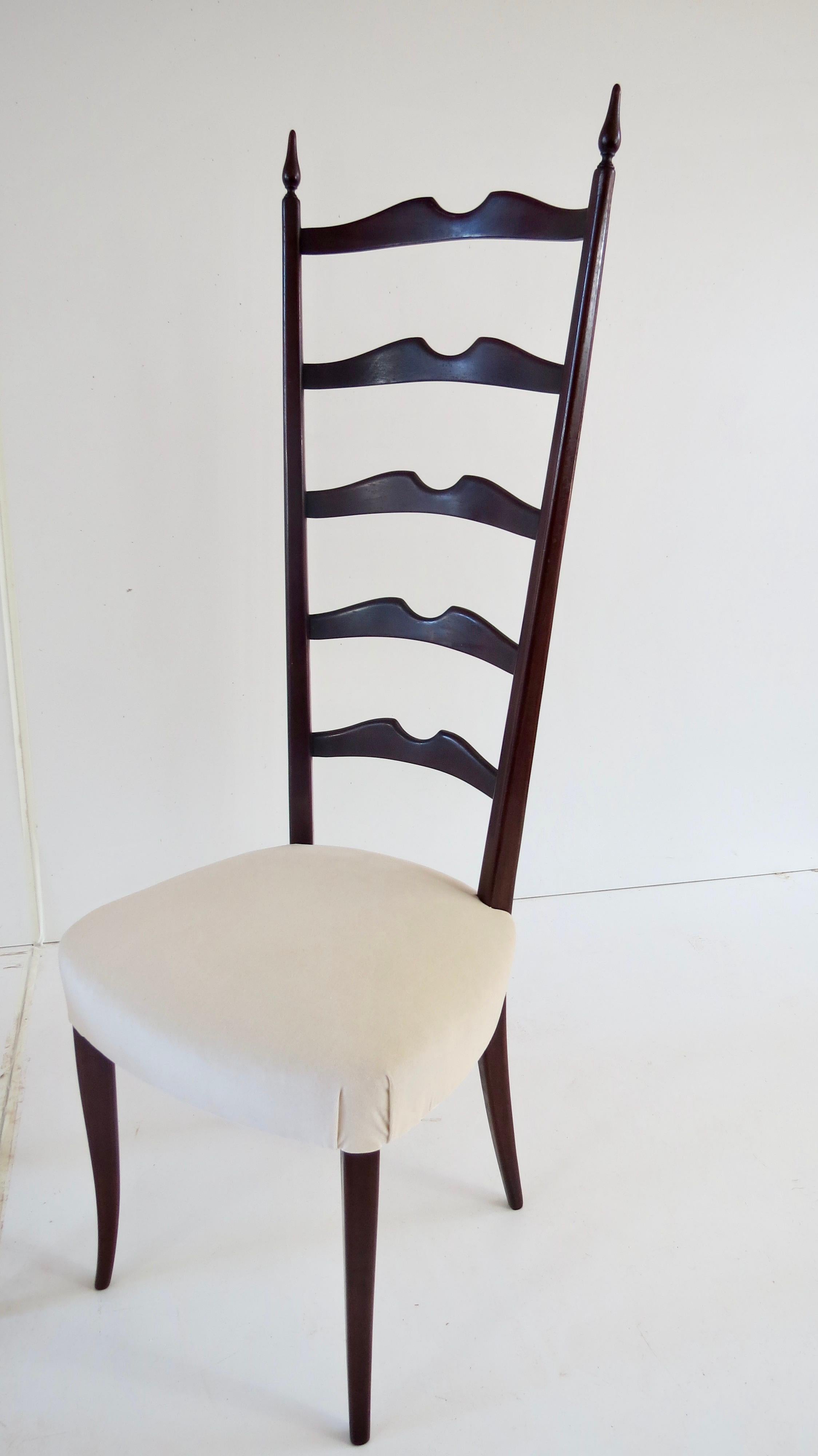 Set of 8 Ebonized Velvet High Back Chiavari Dining Chairs by Paolo Buffa, 1950 9