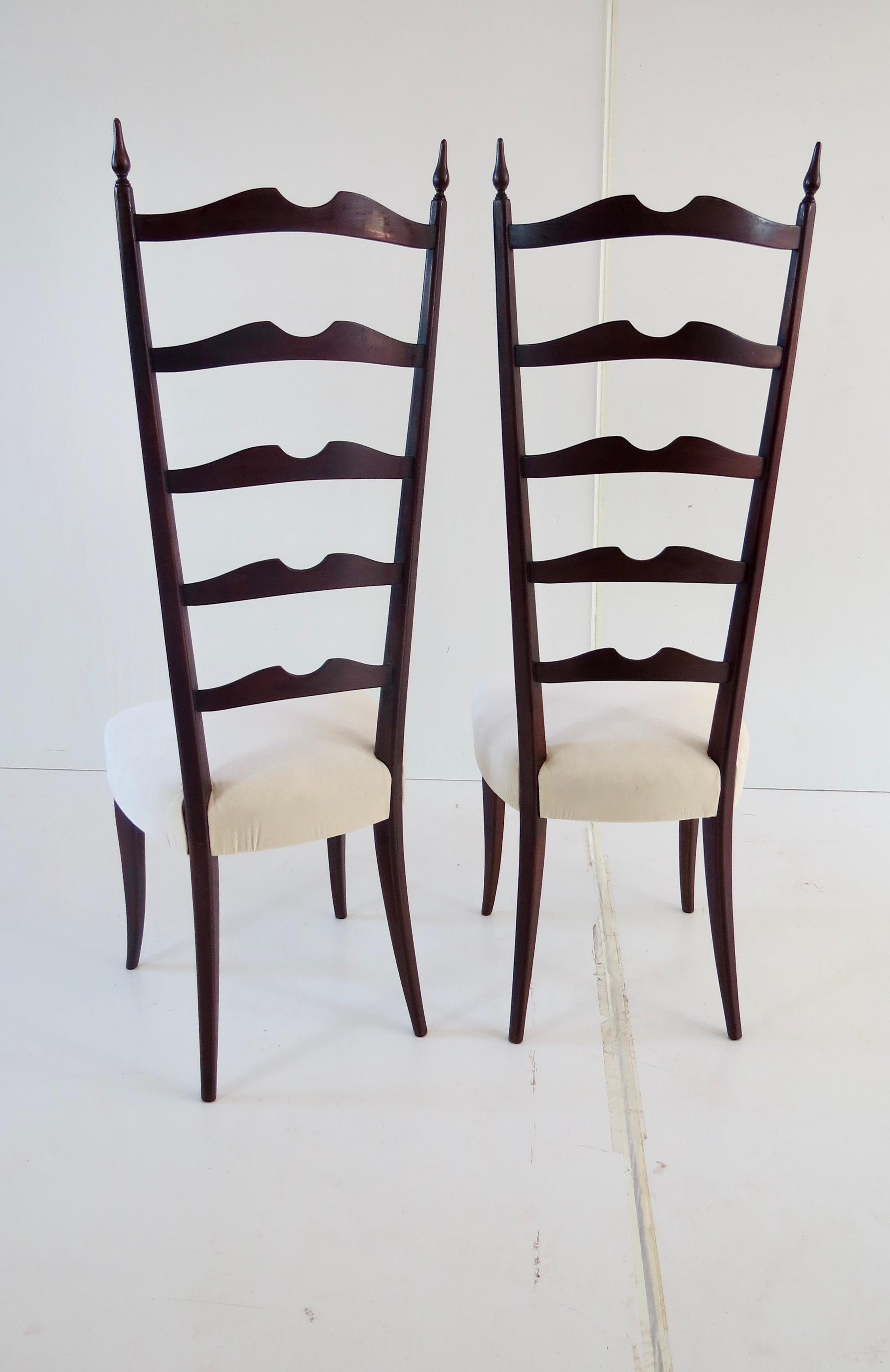 Italian Set of 8 Ebonized Velvet High Back Chiavari Dining Chairs by Paolo Buffa, 1950