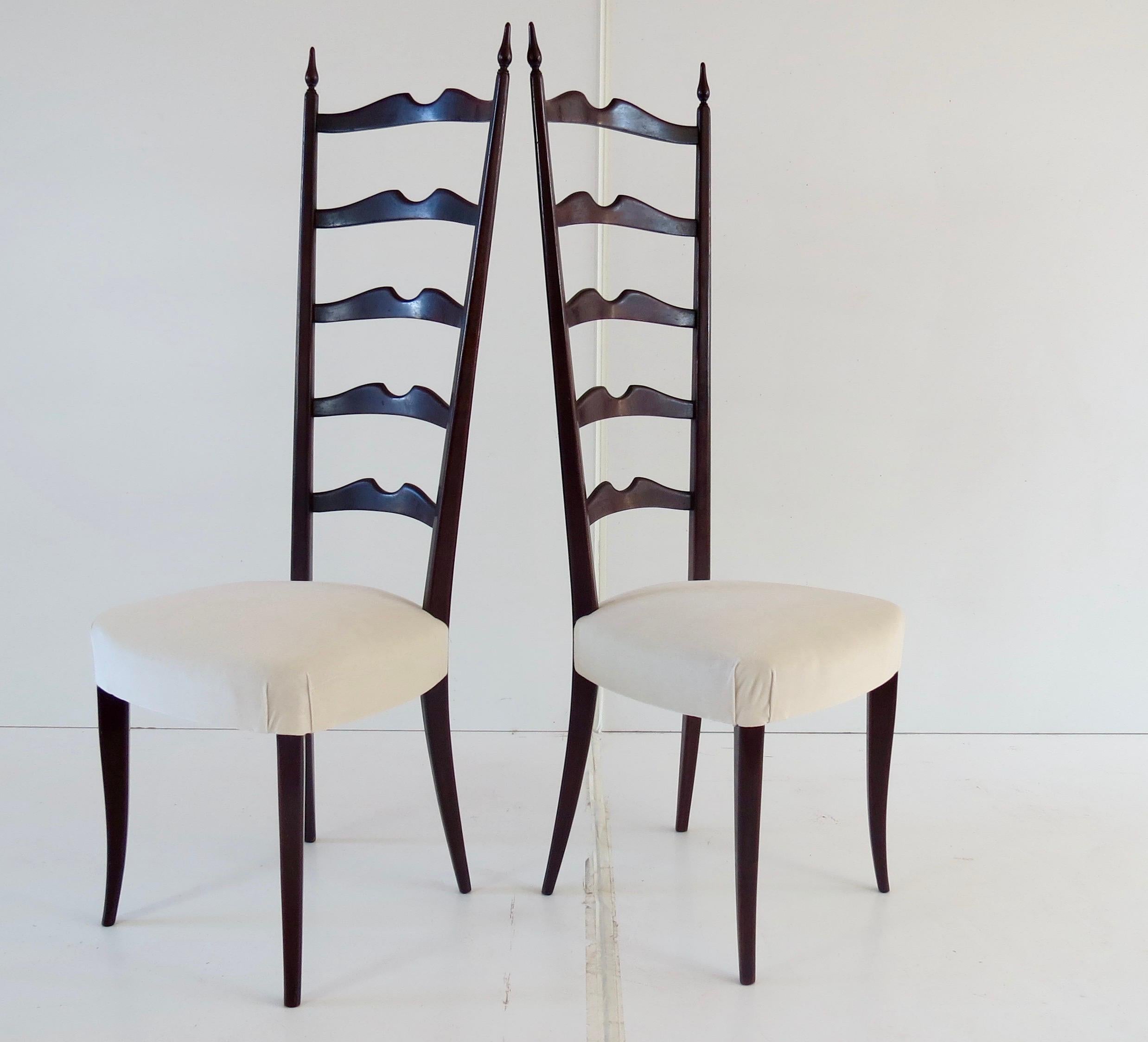 Set of 8 Ebonized Velvet High Back Chiavari Dining Chairs by Paolo Buffa, 1950 In Good Condition In Rome, IT