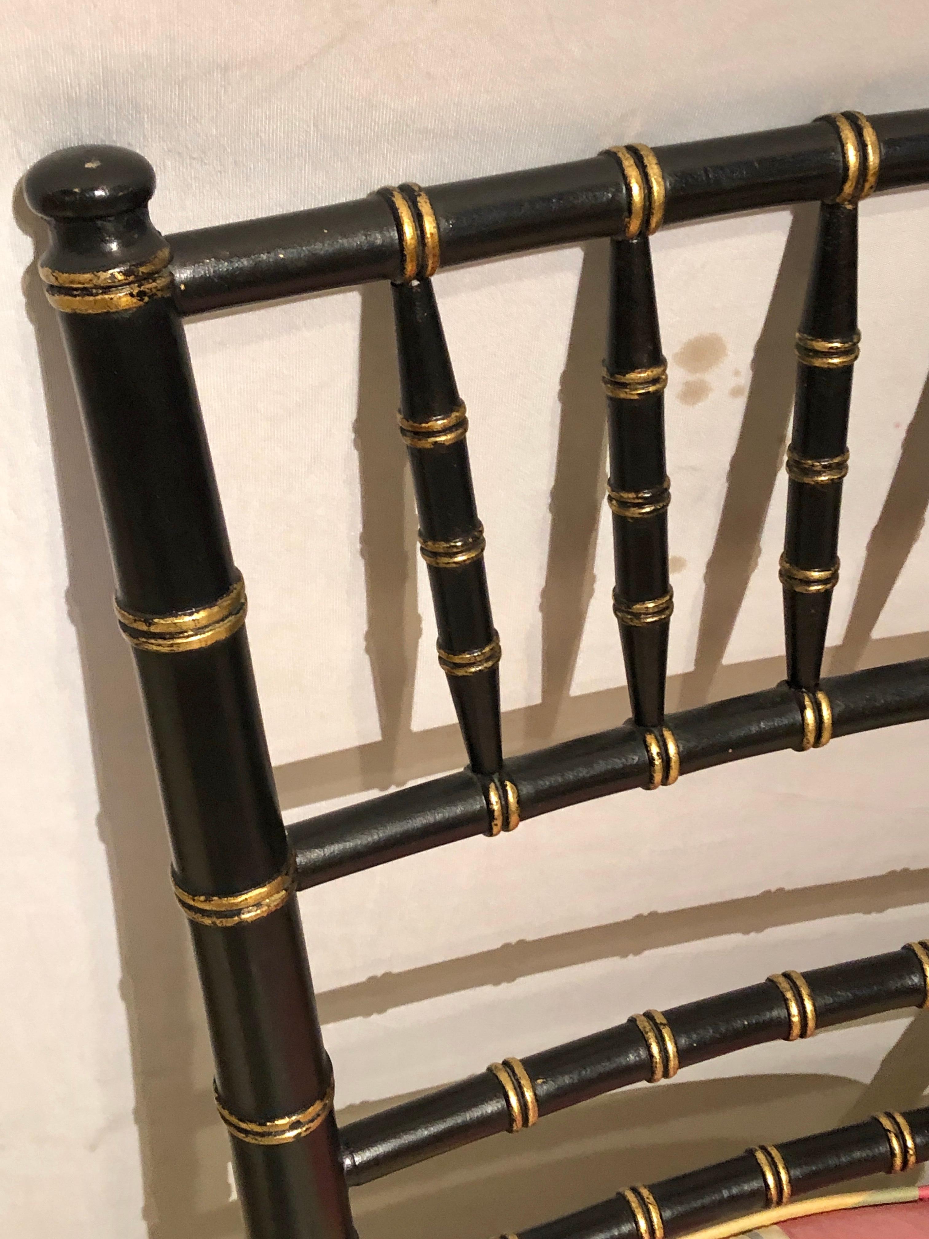 Set of 8 Ebony and Gilt Bamboo Style Side or Dining Chairs 3