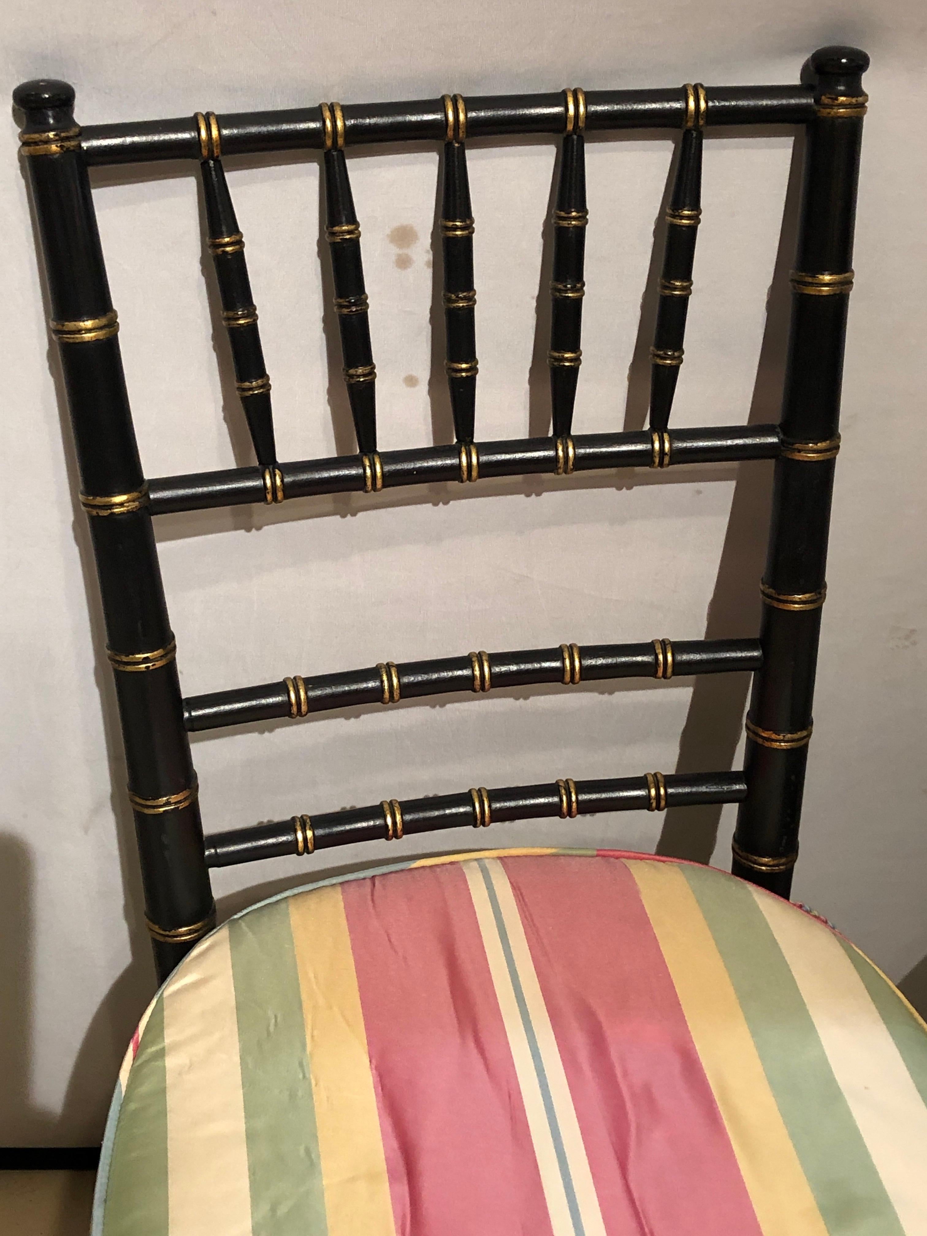 Set of 8 Ebony and Gilt Bamboo Style Side or Dining Chairs In Good Condition In Manhasset, NY