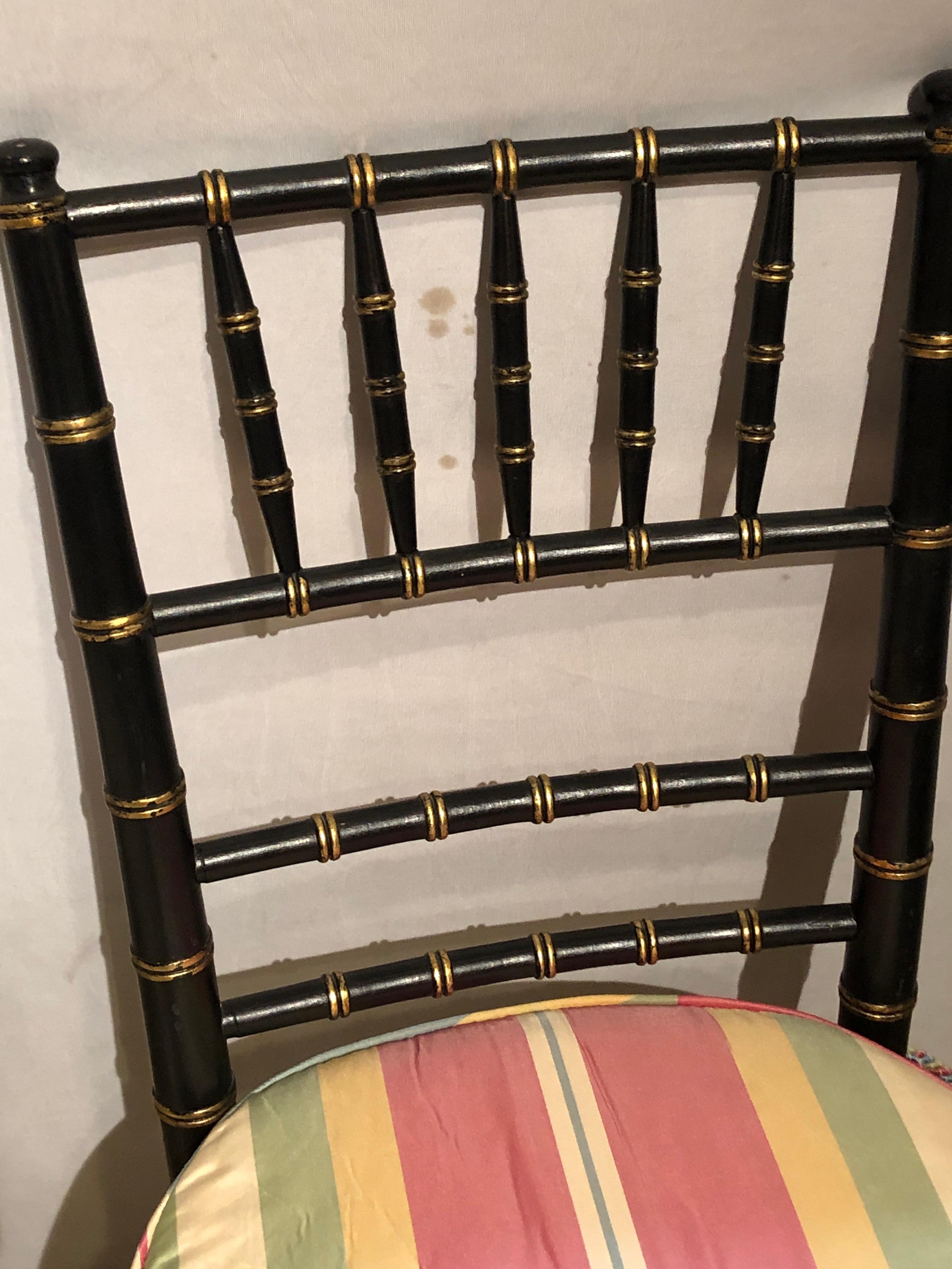 20th Century Set of 8 Ebony and Gilt Bamboo Style Side or Dining Chairs
