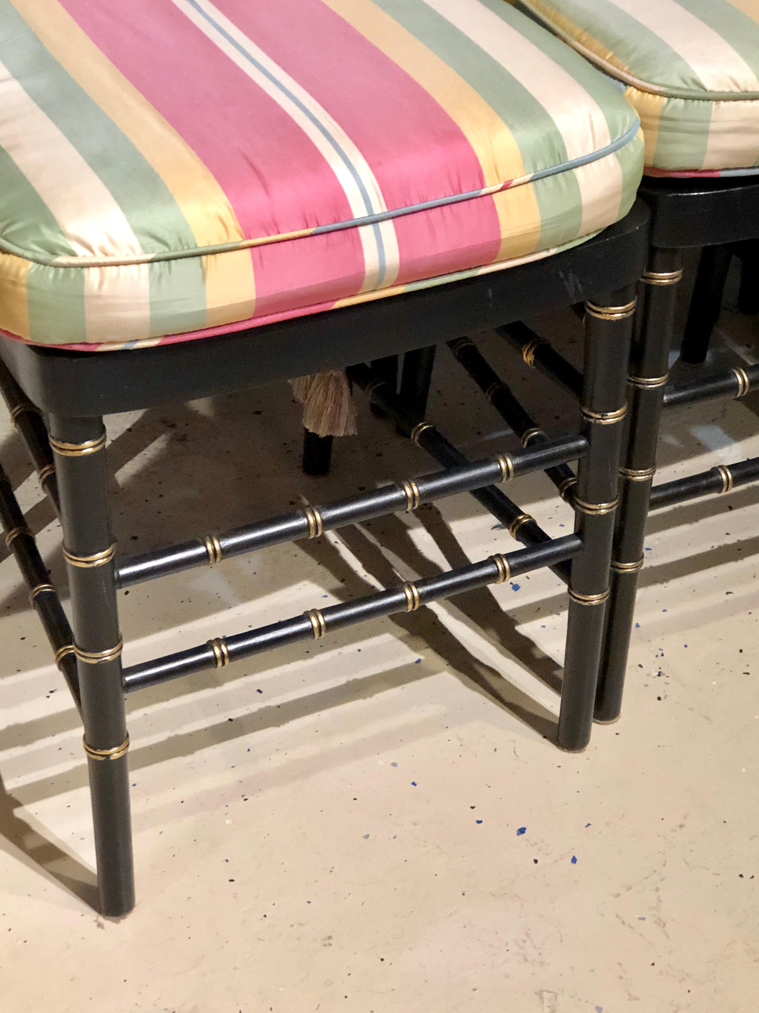 Wood Set of 8 Ebony and Gilt Bamboo Style Side or Dining Chairs
