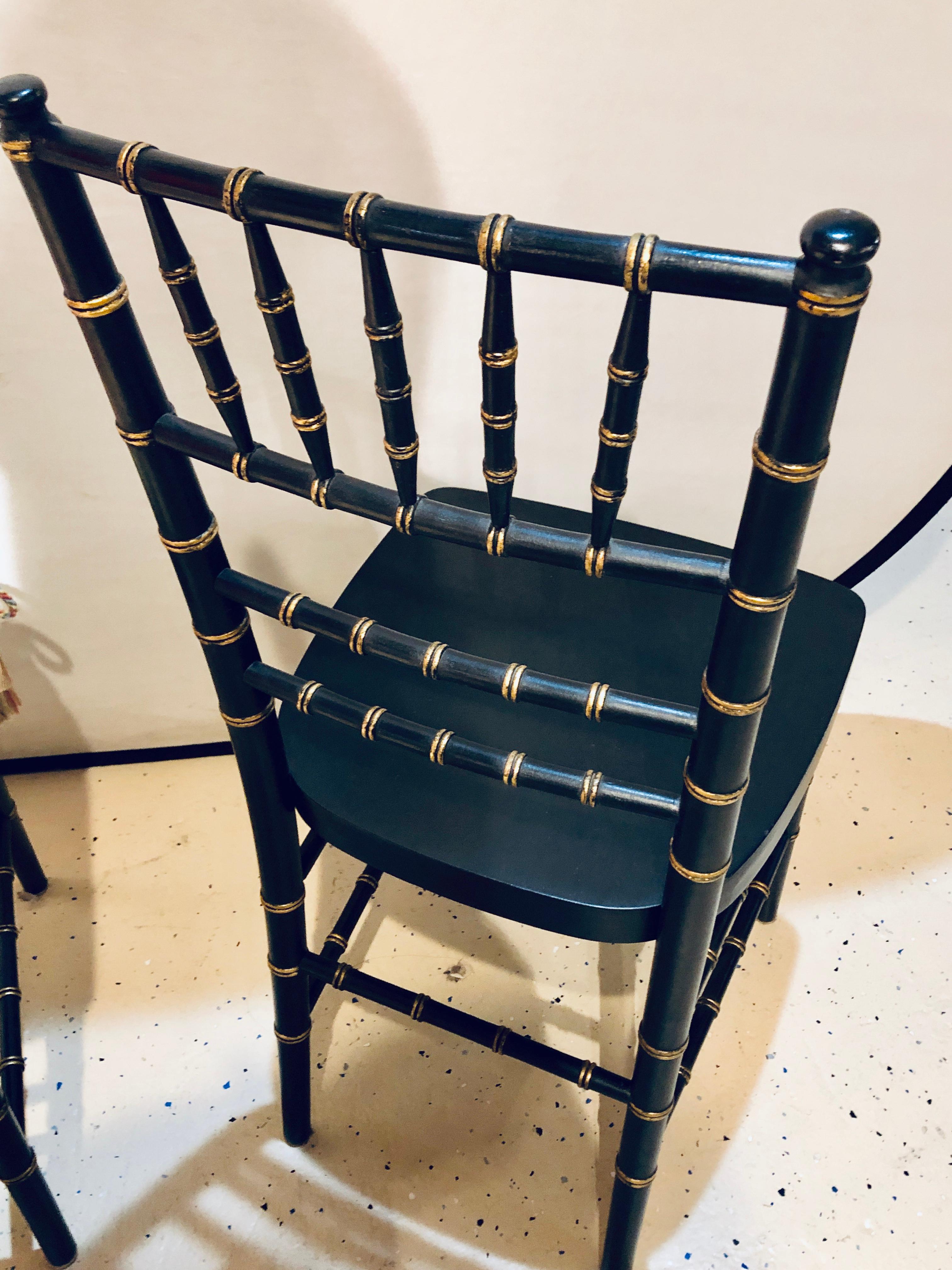 Set of 8 Ebony and Gilt Bamboo Style Side or Dining Chairs 2