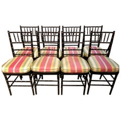 Set of 8 Ebony and Gilt Bamboo Style Side or Dining Chairs