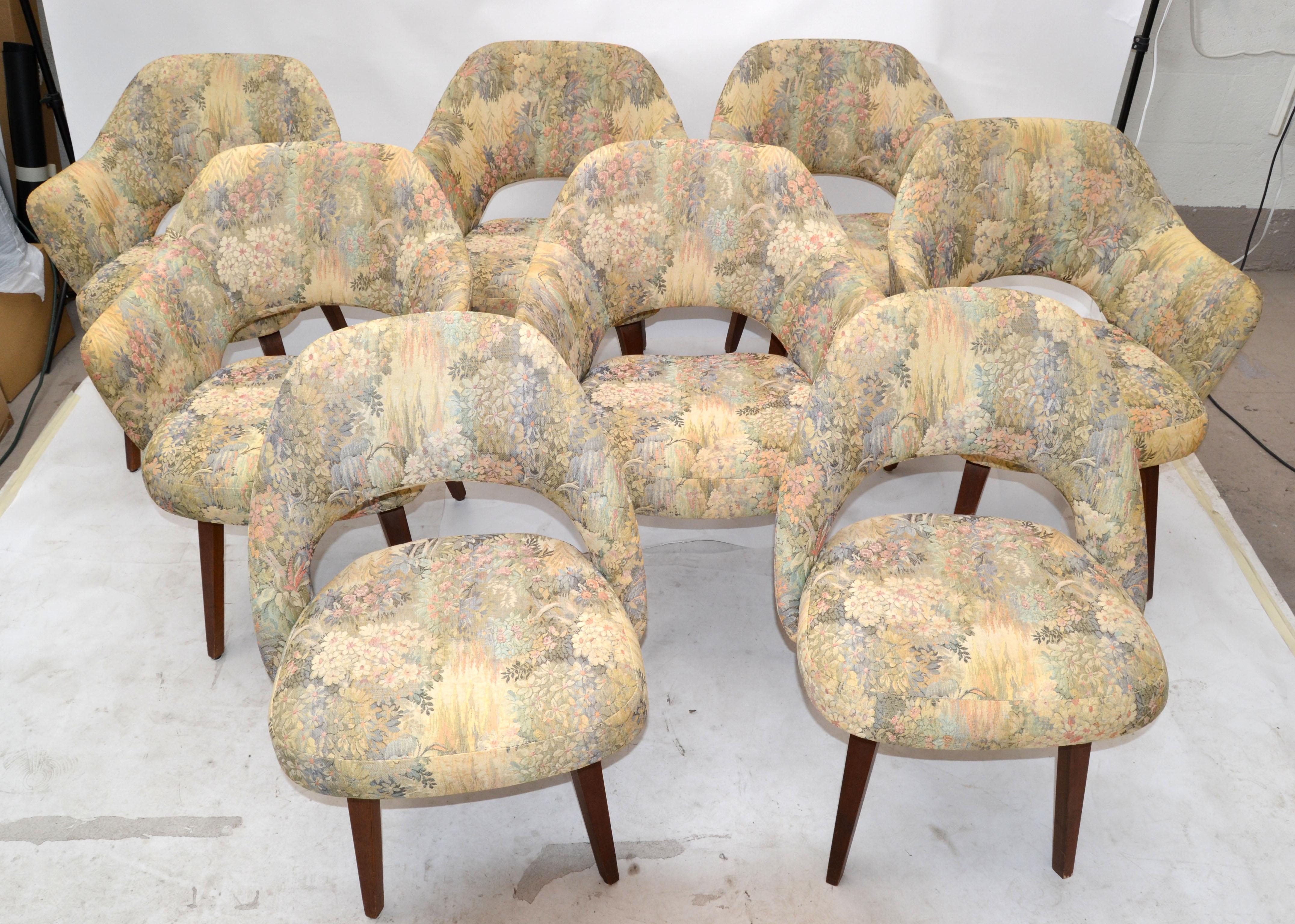 Set of 8 Eeero Saarinen Executive Knoll Dining Chairs Original Fabric Wood Legs 9